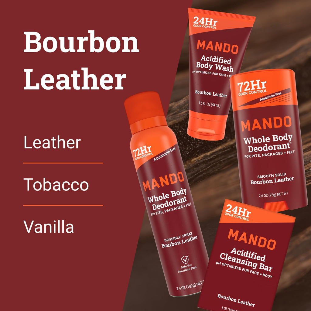 Mando Whole Body Starter Kit – Aluminum-Free Odor Control, Bourbon Leather