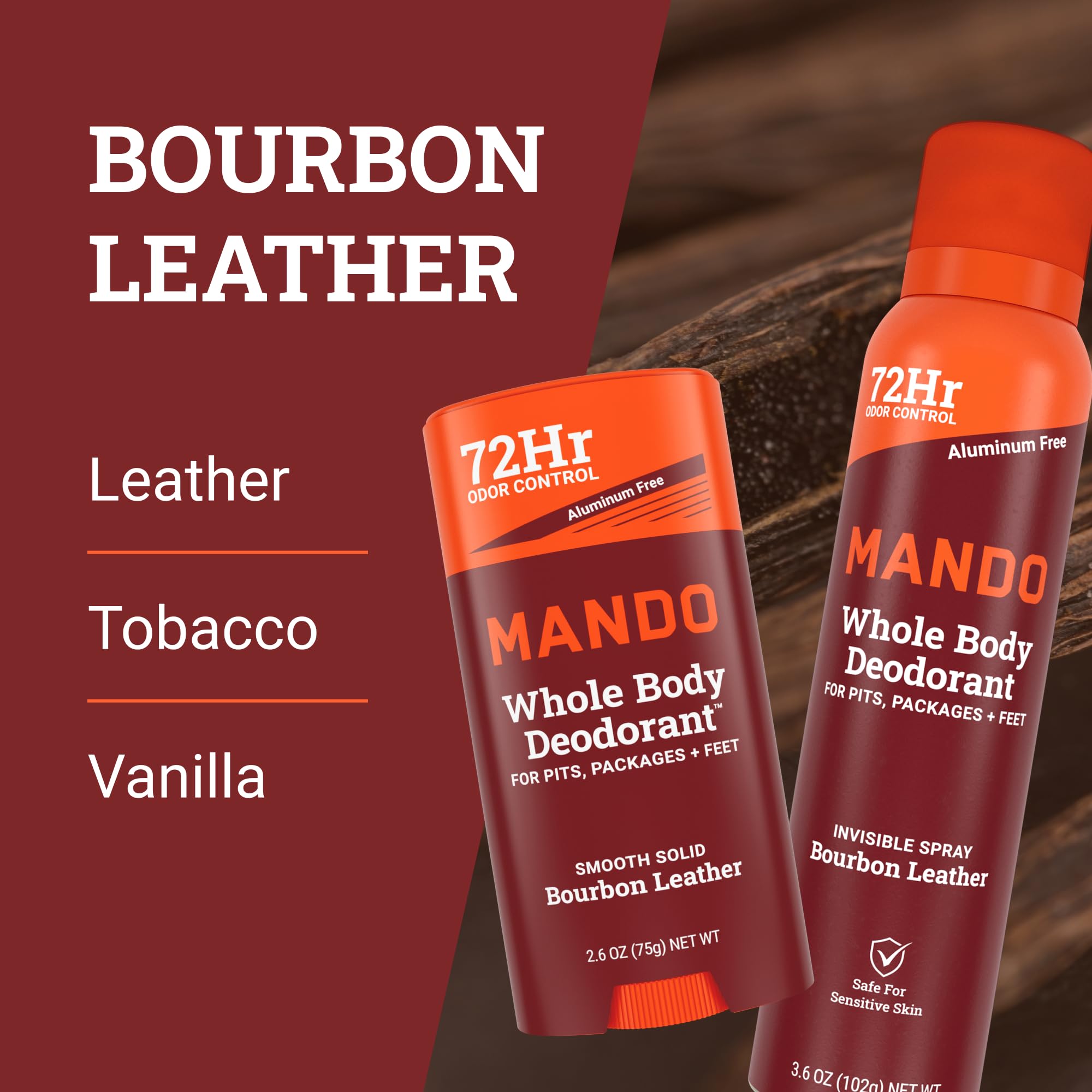 Mando Whole Body Three Piece System – Bourbon Leather | Aluminum & Baking Soda Free Odor Control