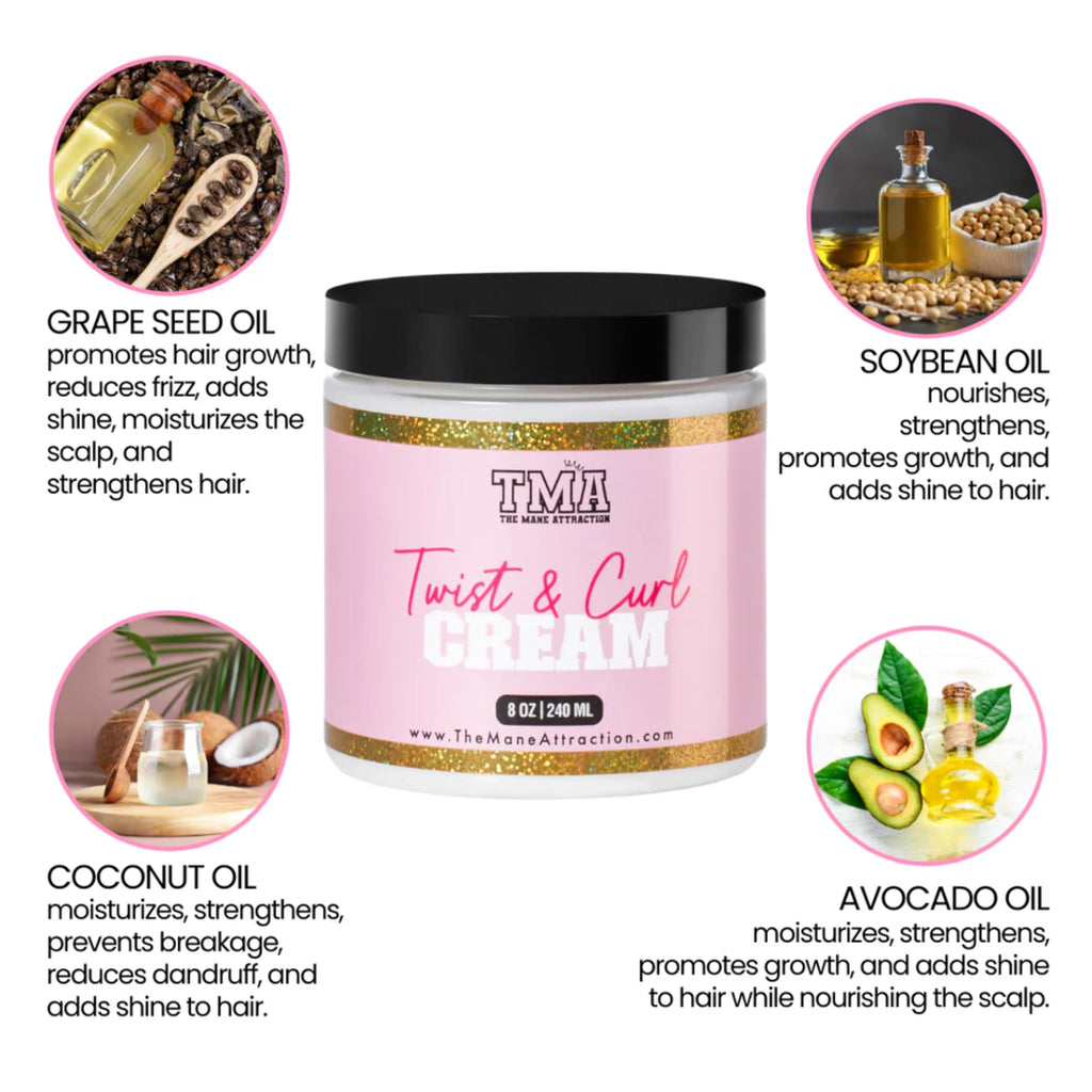 The Mane Attraction Twist & Curl Defining Cream – 8oz | Lightweight Curl Enhancer for Natural Hair