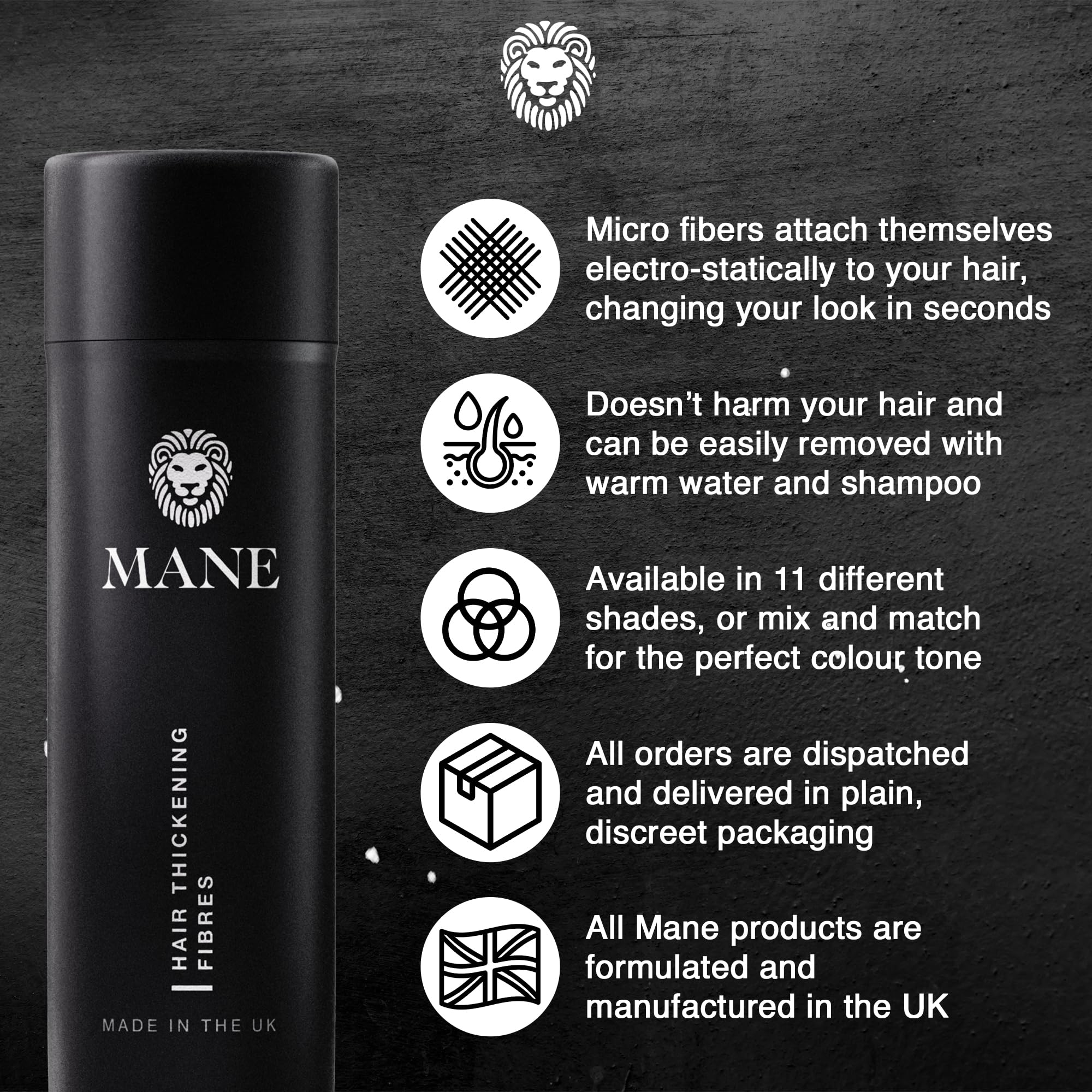 MANE Hair Building Fibers – Jet Black for Thicker, Fuller Hair