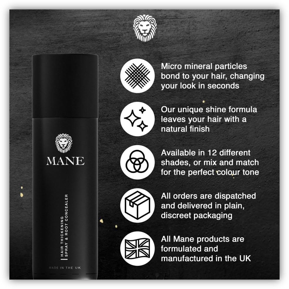 MANE Hair Thickening Fiber Spray – Jet Black (200 ml) for Instant Volume