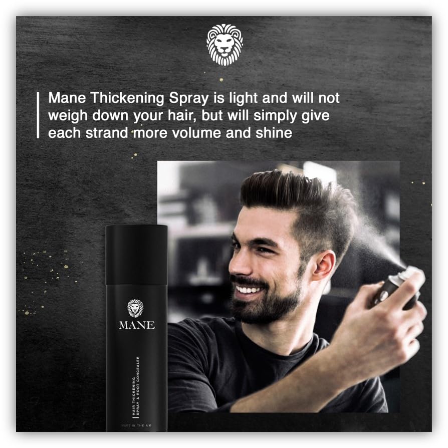 MANE Hair Thickening Fiber Spray – Jet Black (200 ml) for Instant Volume
