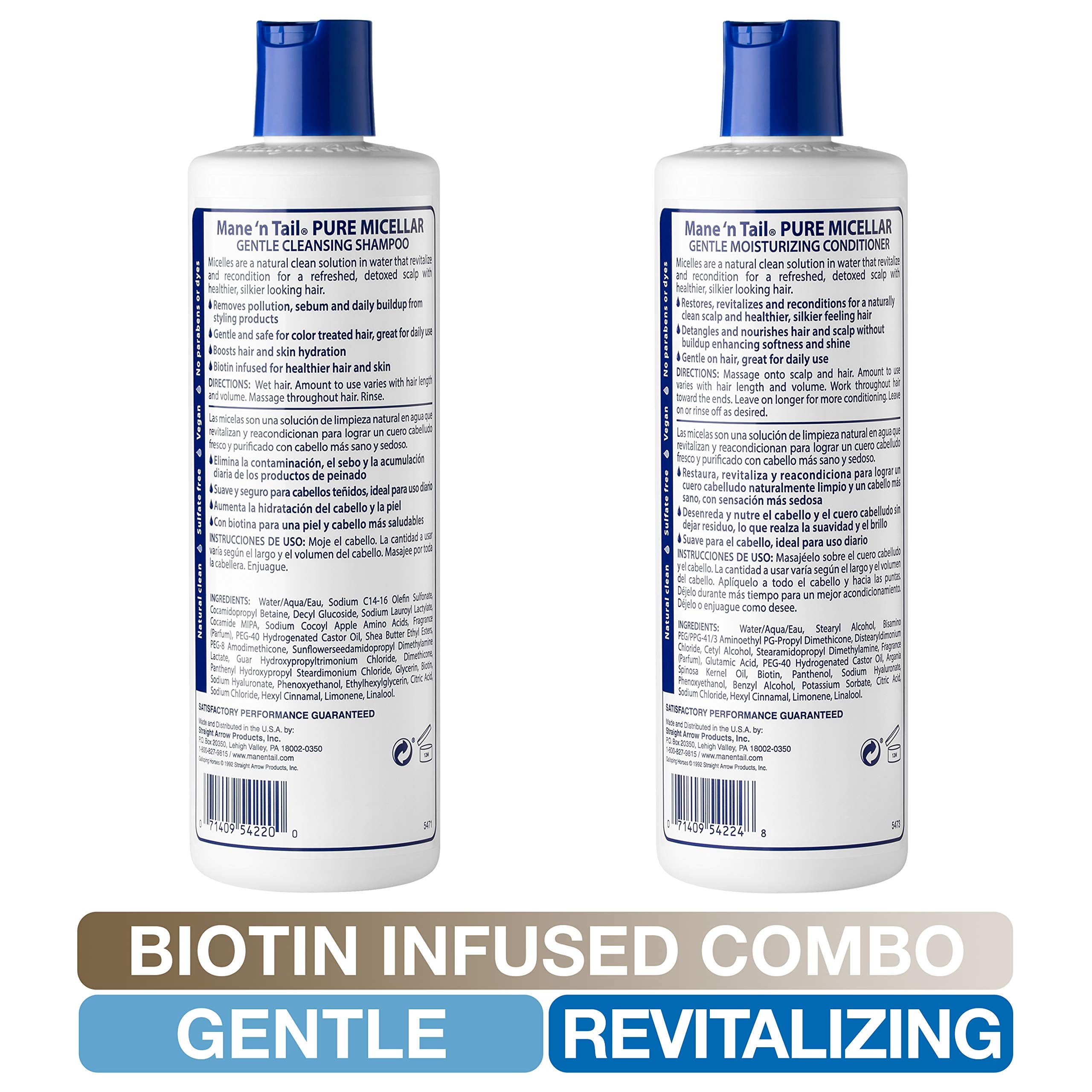 Mane 'n Tail Micellar Sulfate-Free Shampoo & Conditioner – Biotin-Infused Vegan Duo (11.2 oz Each)