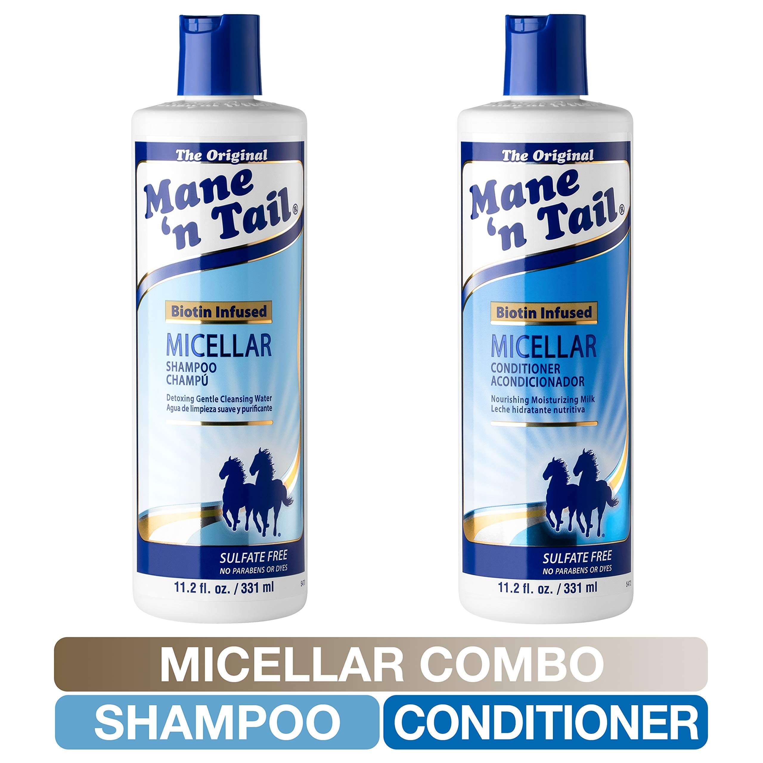 Mane 'n Tail Micellar Sulfate-Free Shampoo & Conditioner – Biotin-Infused Vegan Duo (11.2 oz Each)