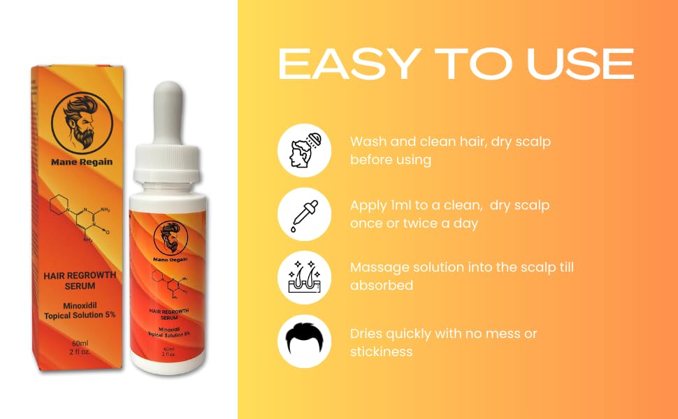 Mane Regain Minoxidil 5% Topical Solution for Men - Extra Strength, Unscented, 6 oz (3-Pack)