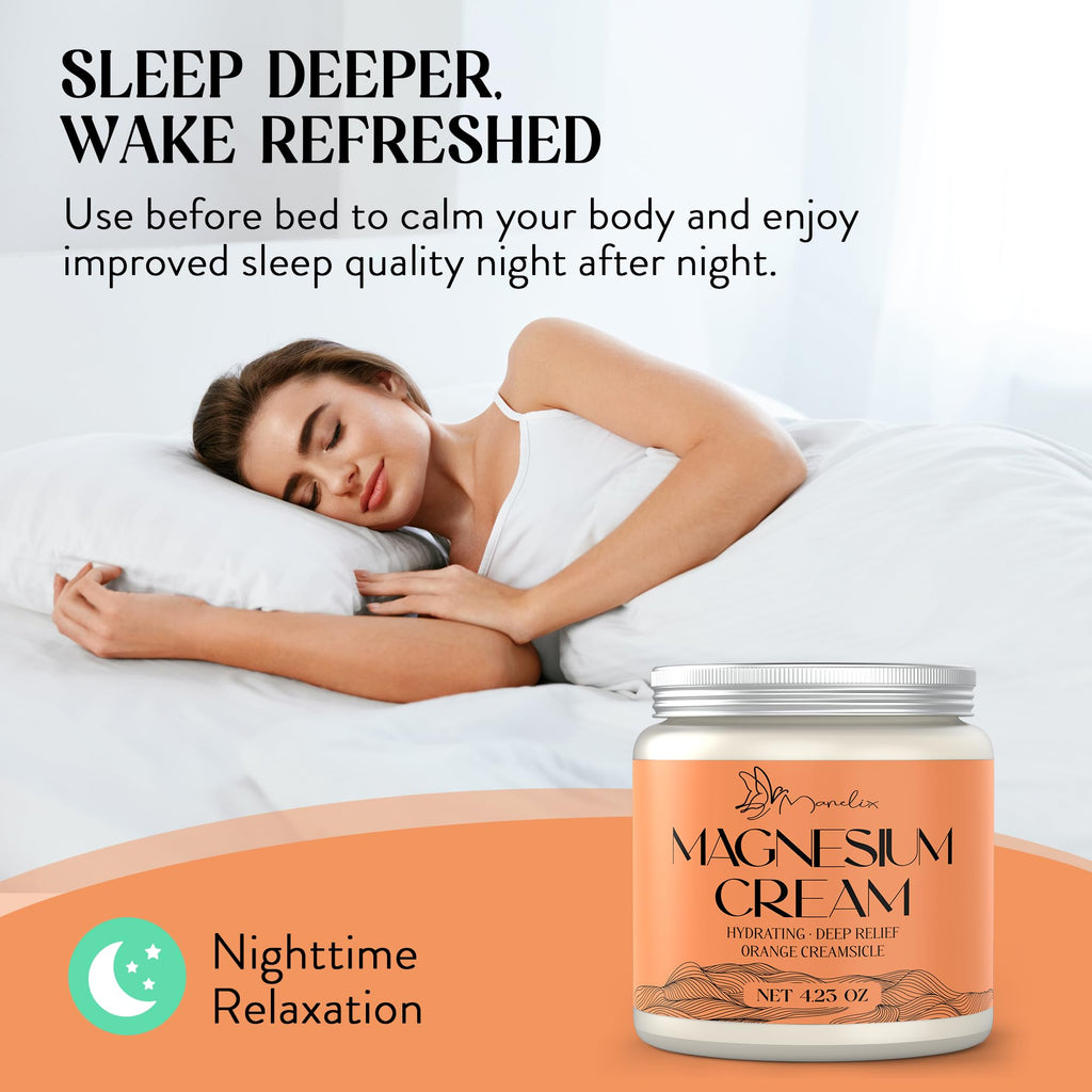 Manelix Magnesium Cream for Sleep – Orange Creamsicle, Muscle Relaxation, Hydration, 4.23 oz