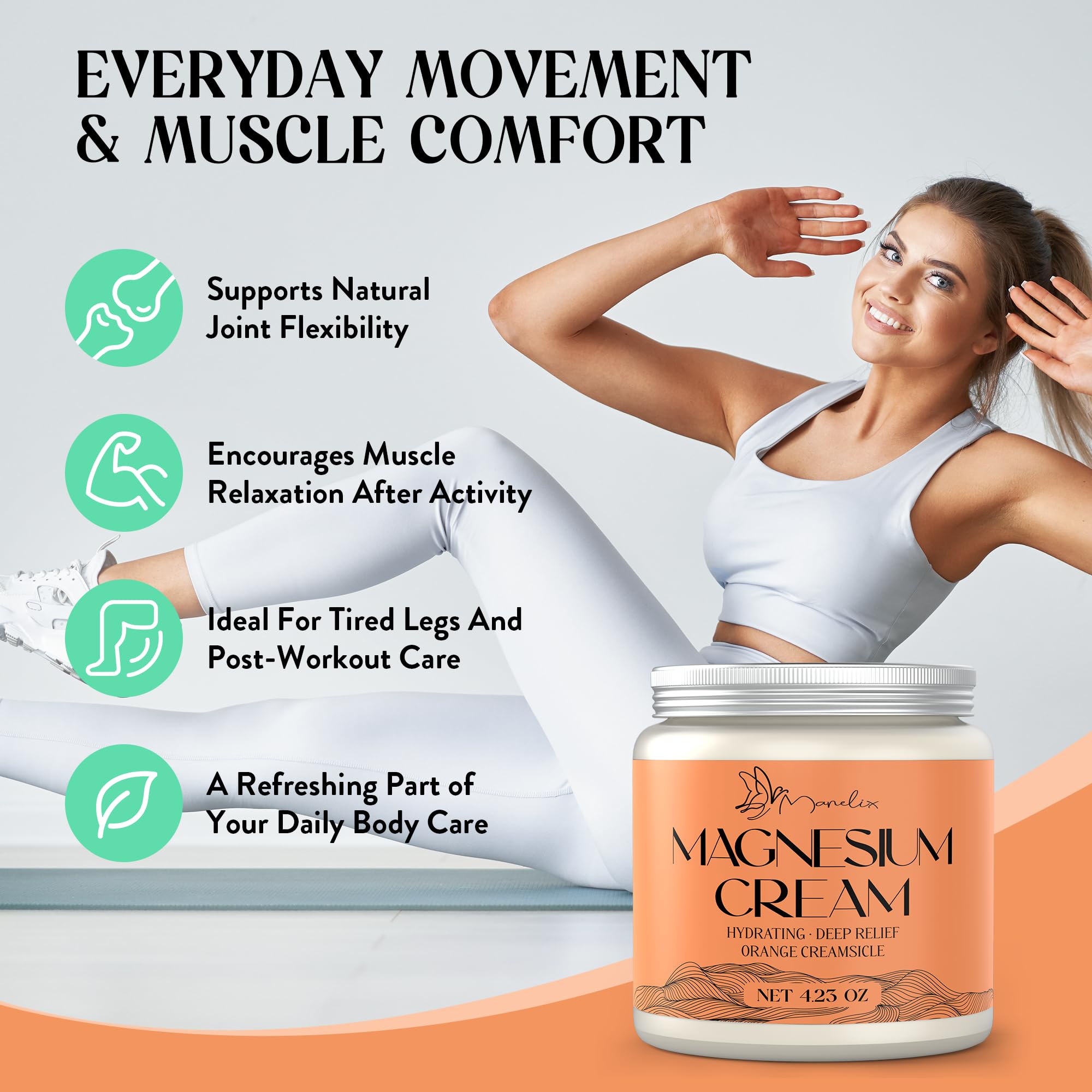 Manelix Magnesium Cream for Sleep – Orange Creamsicle, Muscle Relaxation, Hydration, 4.23 oz