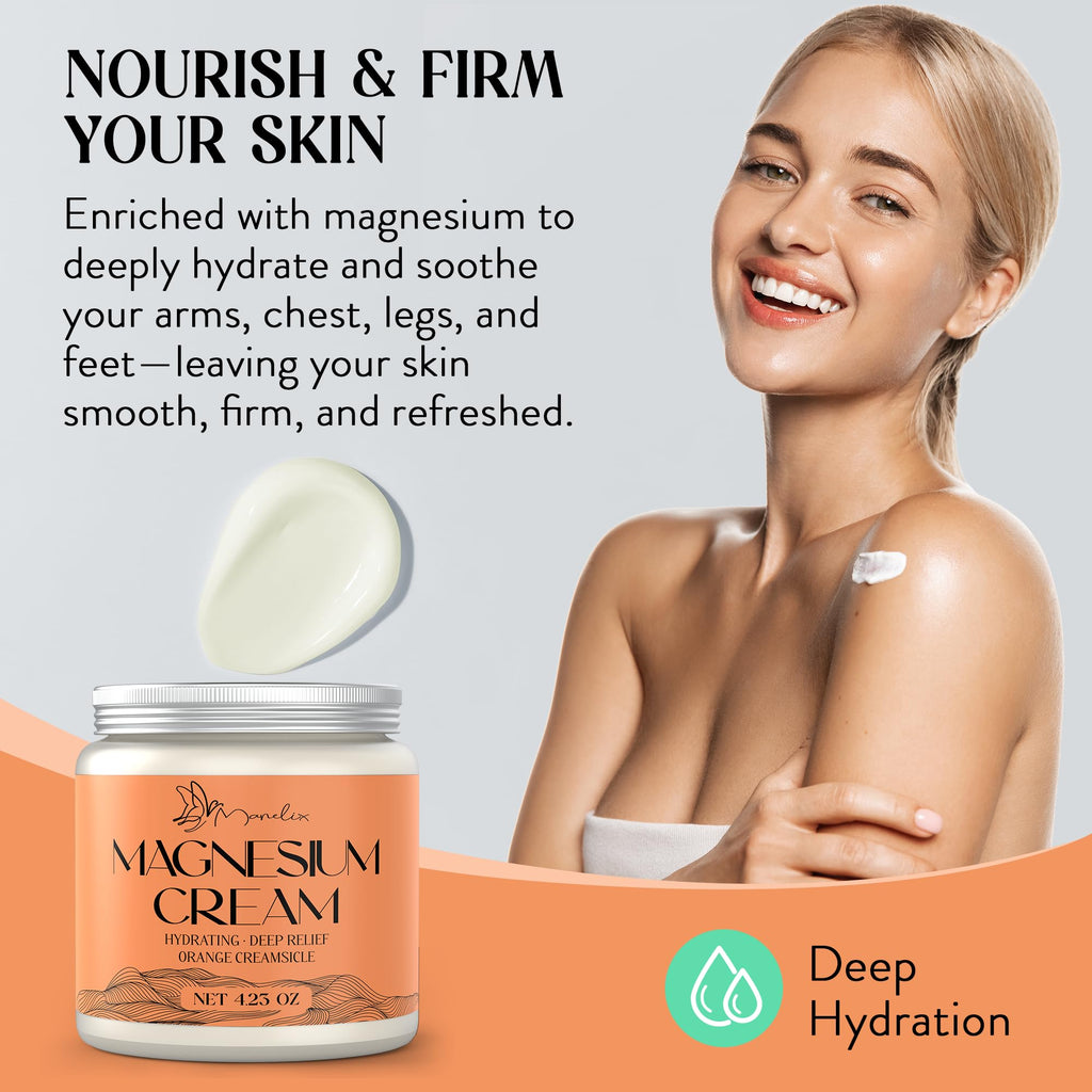 Manelix Magnesium Cream for Sleep – Orange Creamsicle, Muscle Relaxation, Hydration, 4.23 oz