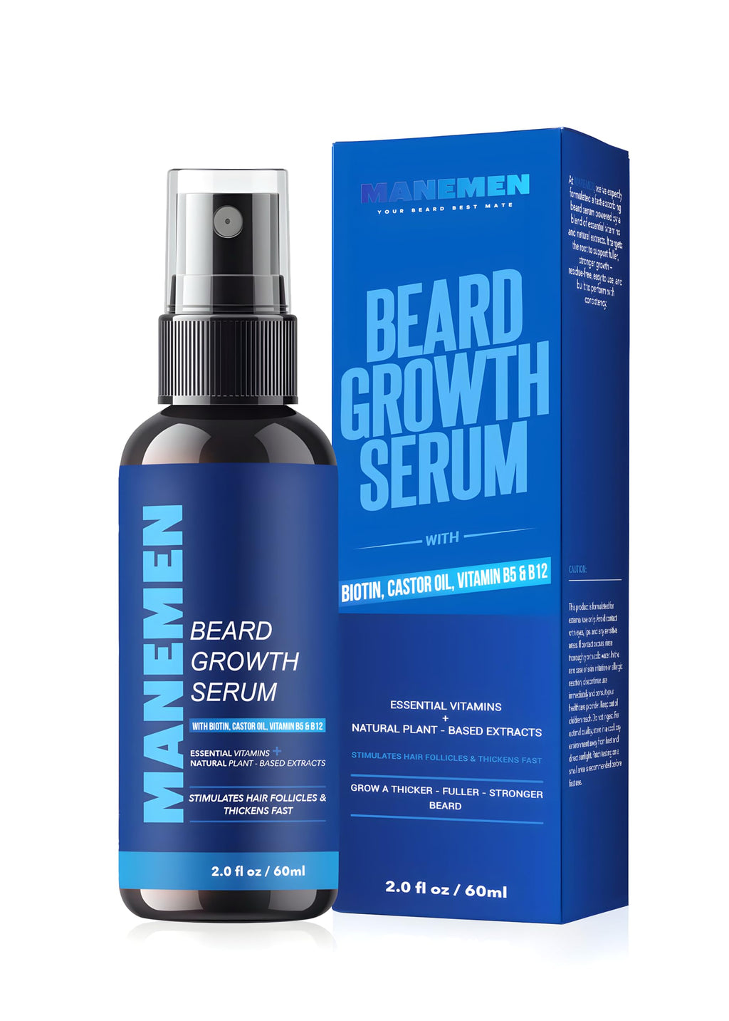 MANEMEN Beard Growth Serum Spray - Biotin, Castor Oil & Vitamins B5/B12