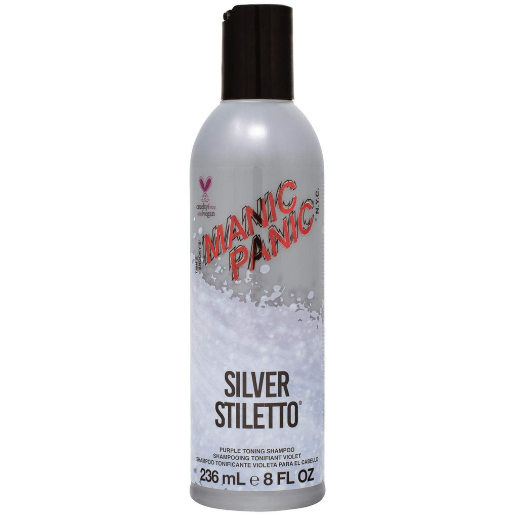 MANIC PANIC Silver Stiletto Sulfate-Free Purple Shampoo – Neutralizes Brass on Grey, Blonde, Purple & Blue Hair (8oz) – Vegan & Cruelty-Free