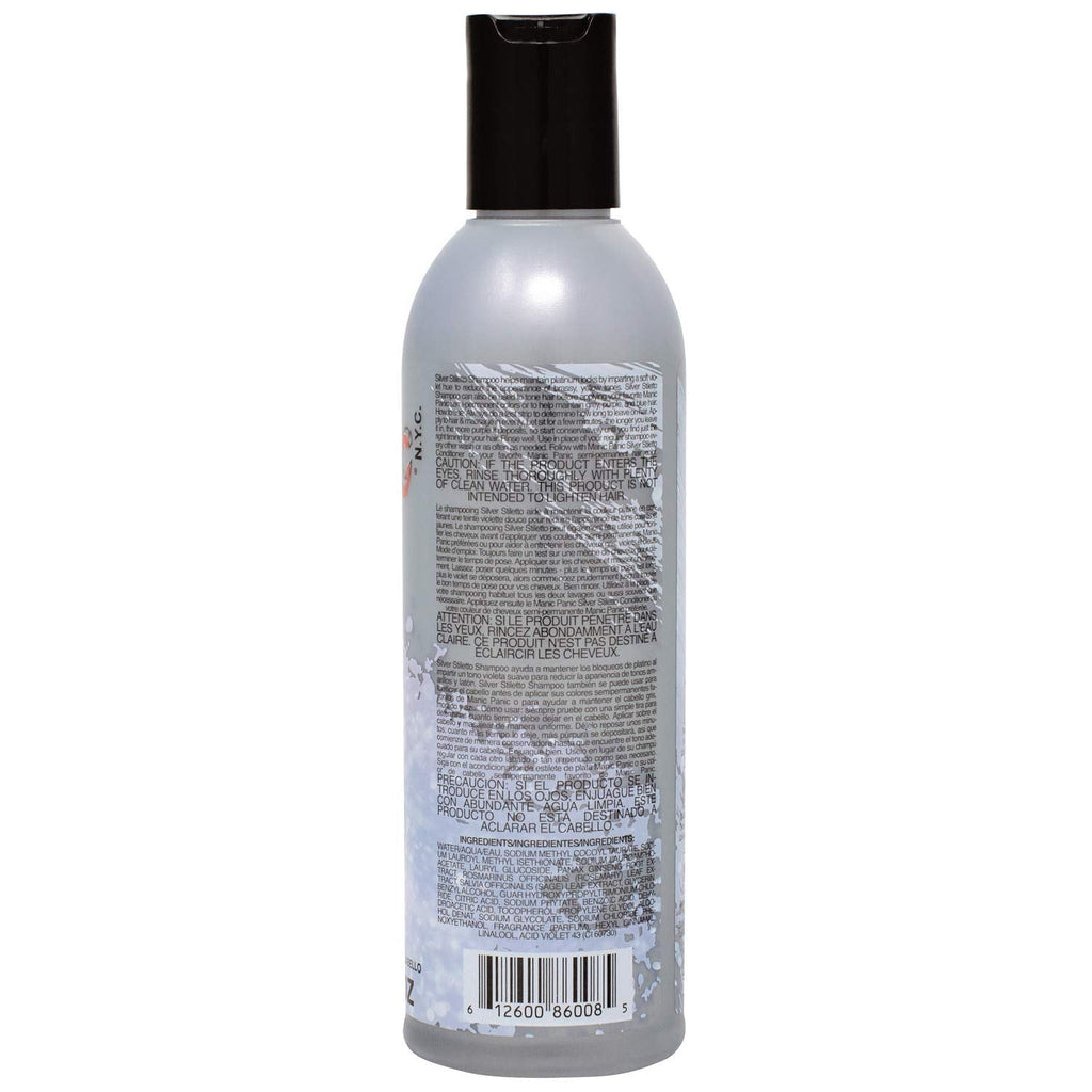 MANIC PANIC Silver Stiletto Sulfate-Free Purple Shampoo – Neutralizes Brass on Grey, Blonde, Purple & Blue Hair (8oz) – Vegan & Cruelty-Free