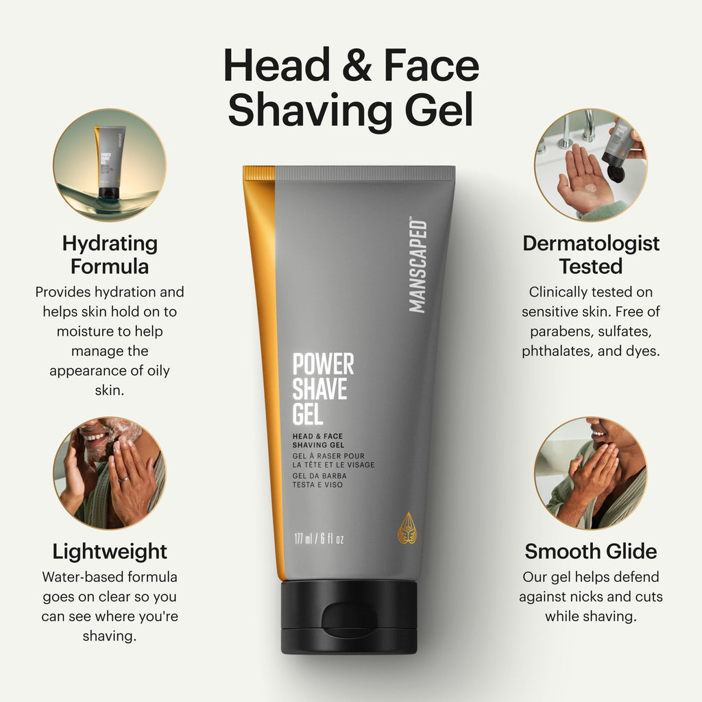 MANSCAPED Power Shave Gel – Gentle Head & Face Shaving with Witch Hazel