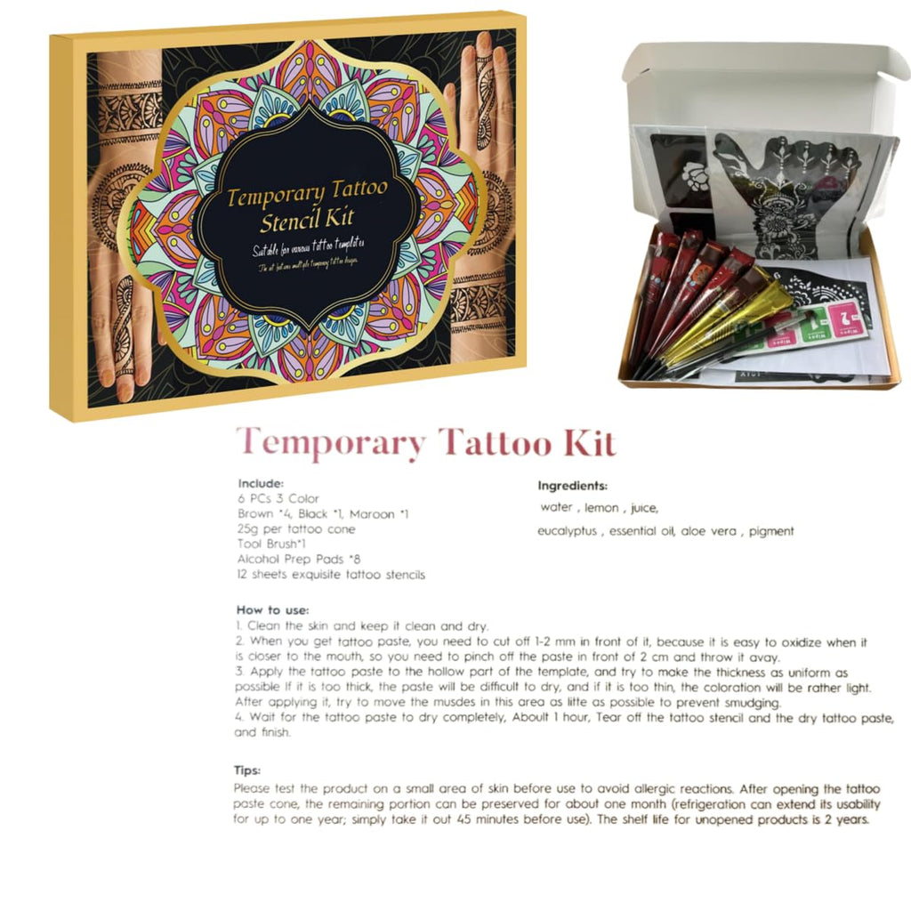 ManYan HaiYan Temporary Tattoos Kit – 12 Large Stencils, 78 Designs, DIY Body Art with 6 Ink Colors