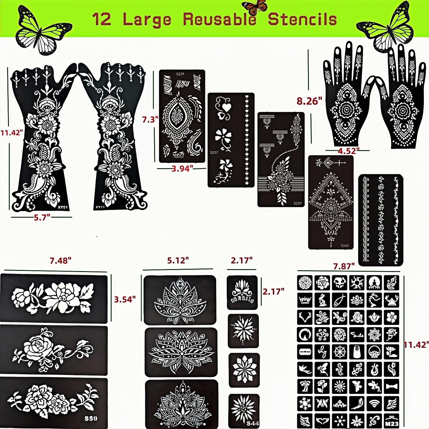 ManYan HaiYan Temporary Tattoos Kit – 12 Large Stencils, 78 Designs, DIY Body Art with 6 Ink Colors