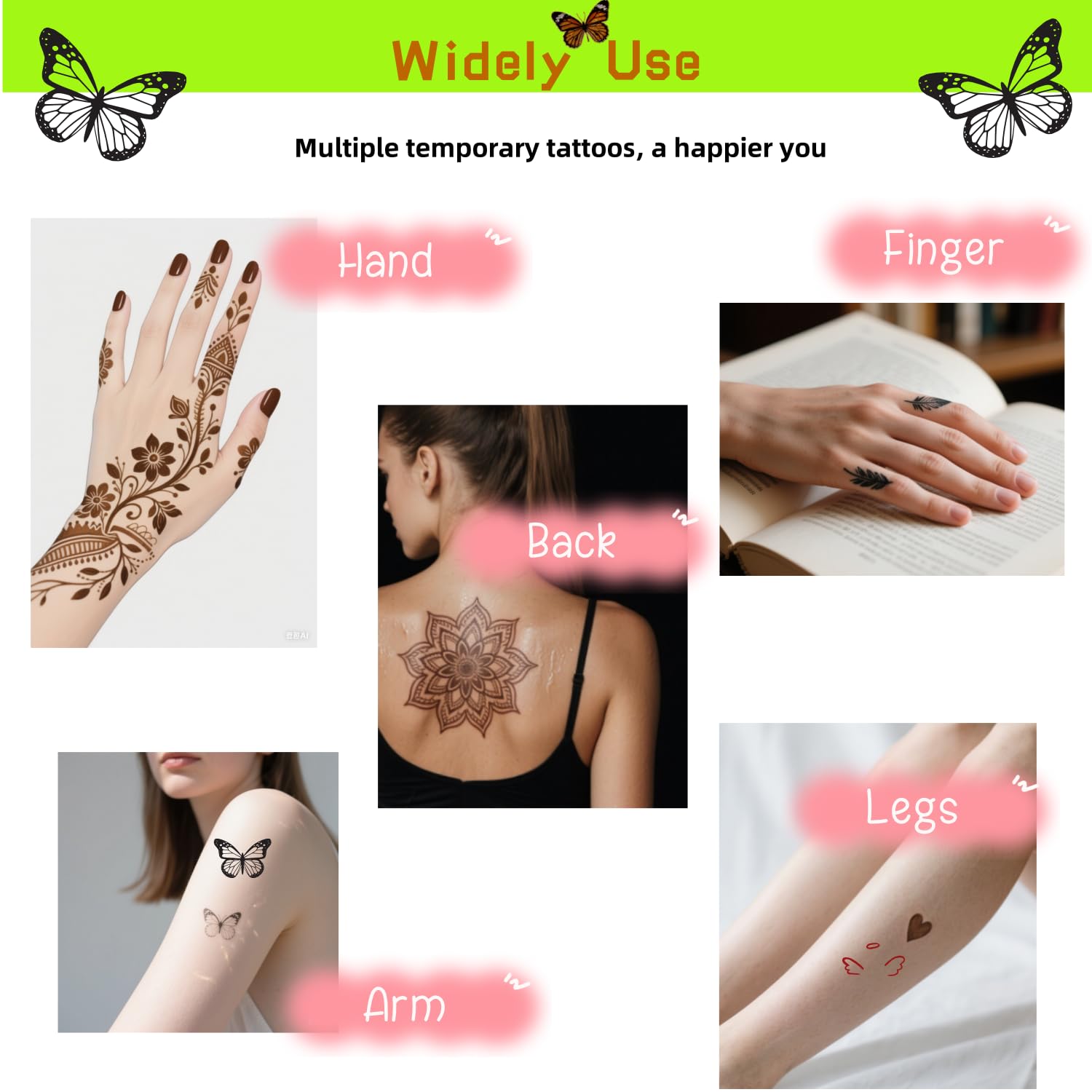 ManYan HaiYan Temporary Tattoos Kit – 12 Large Stencils, 78 Designs, DIY Body Art with 6 Ink Colors