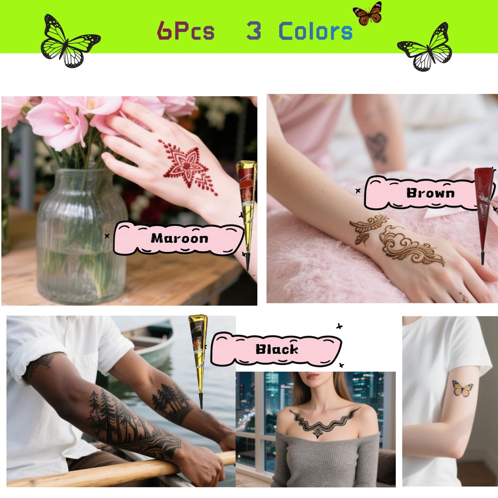 ManYan HaiYan Temporary Tattoos Kit – 12 Large Stencils, 78 Designs, DIY Body Art with 6 Ink Colors
