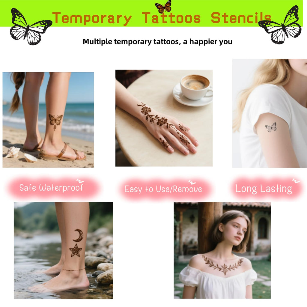 ManYan HaiYan Temporary Tattoos Kit – 12 Large Stencils, 78 Designs, DIY Body Art with 6 Ink Colors
