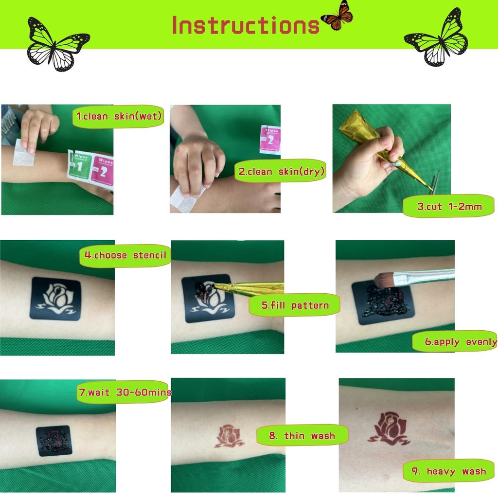 ManYan HaiYan Temporary Tattoos Kit – 12 Large Stencils, 78 Designs, DIY Body Art with 6 Ink Colors