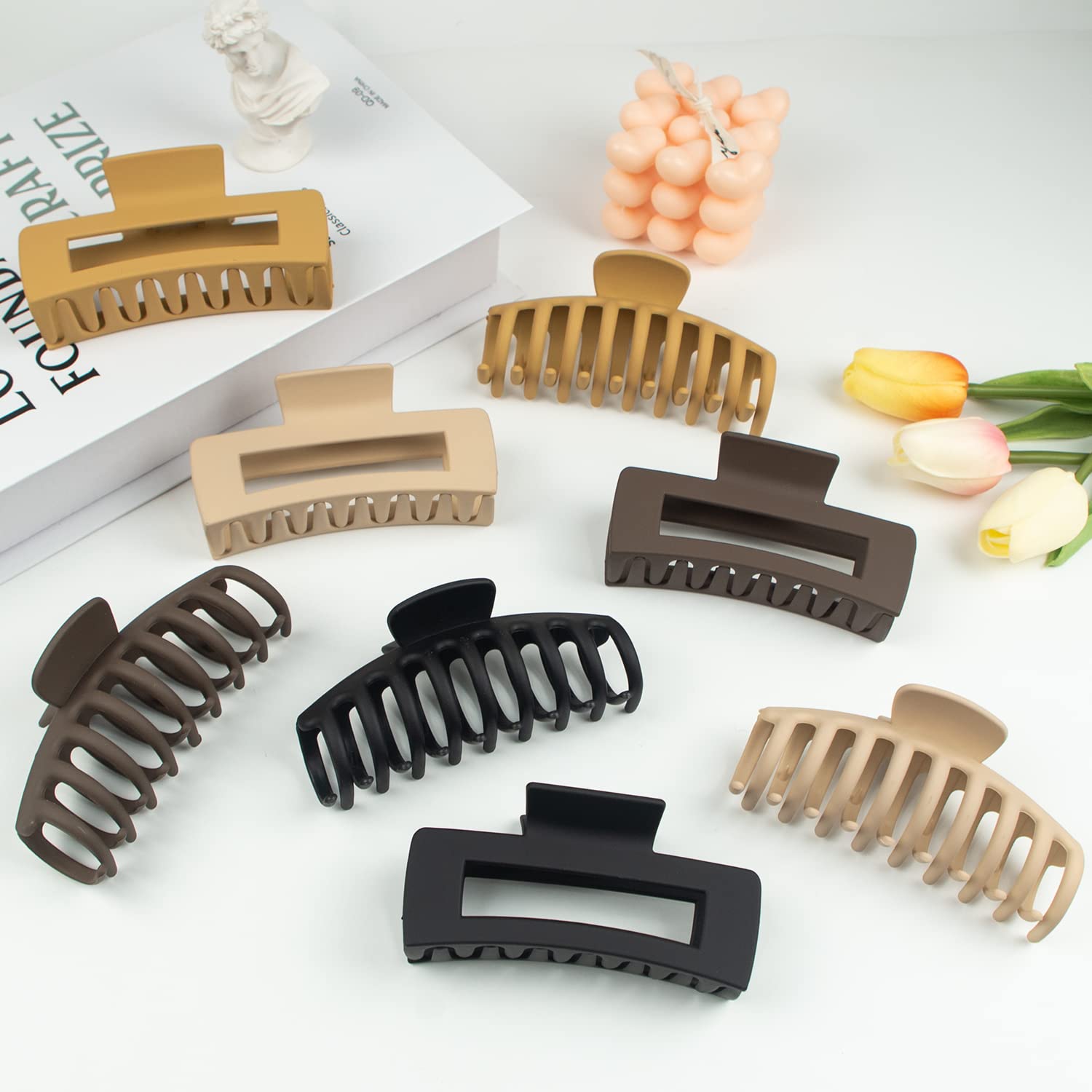 MAORULU 8 Pack Large Hair Claw Clips – Matte Non-Slip Banana Clips for Thick Hair