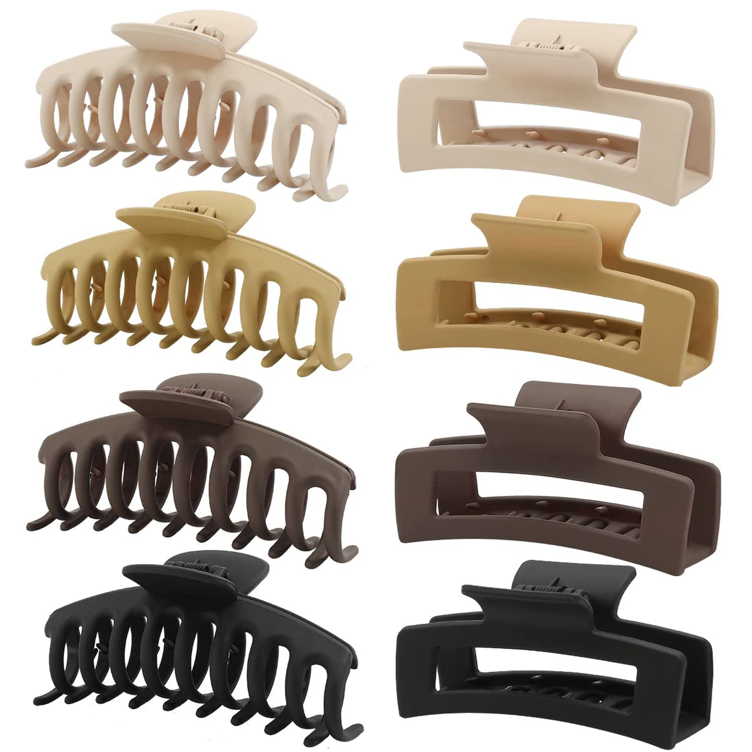 MAORULU 8 Pack Large Hair Claw Clips – Matte Non-Slip Banana Clips for Thick Hair