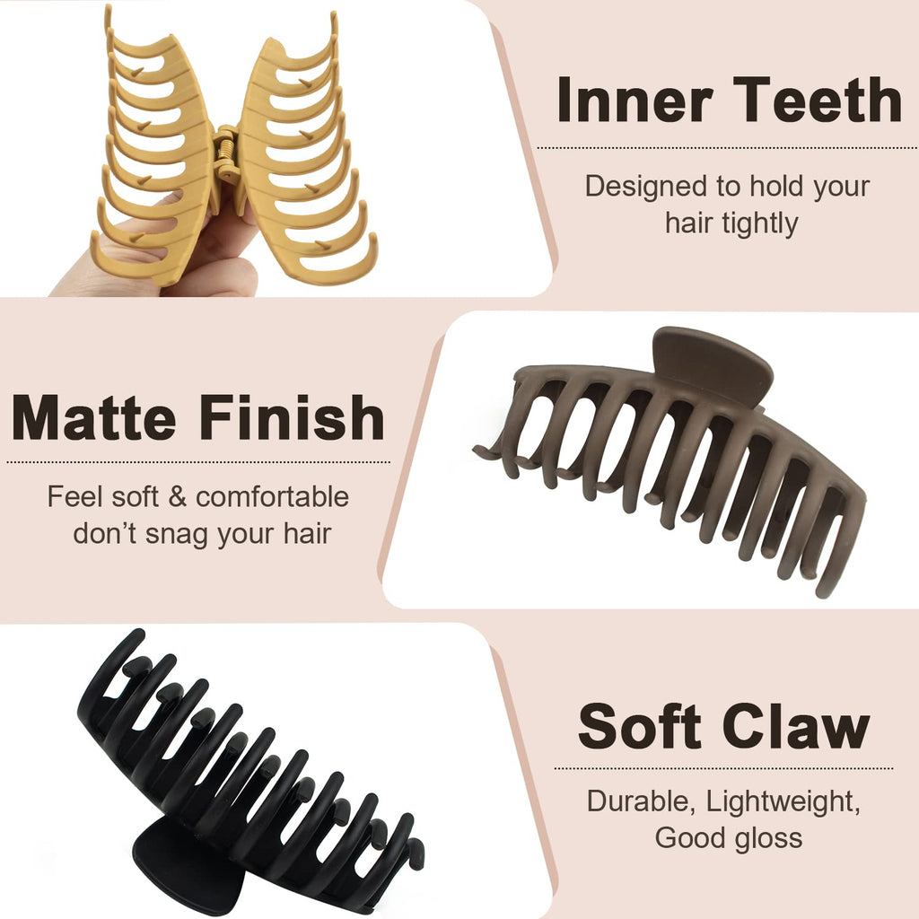 MAORULU 8 Pack Large Hair Claw Clips – Matte Non-Slip Banana Clips for Thick Hair