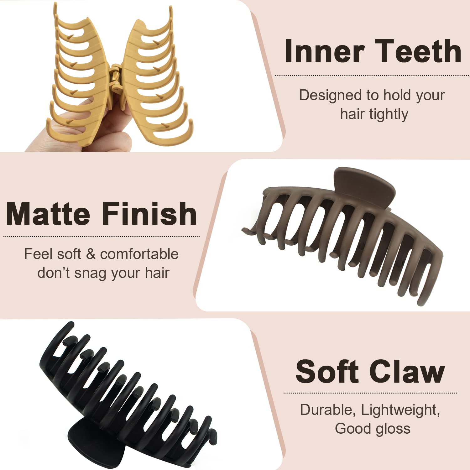 MAORULU 8 Pack Large Hair Claw Clips – Matte Non-Slip Banana Clips for Thick Hair
