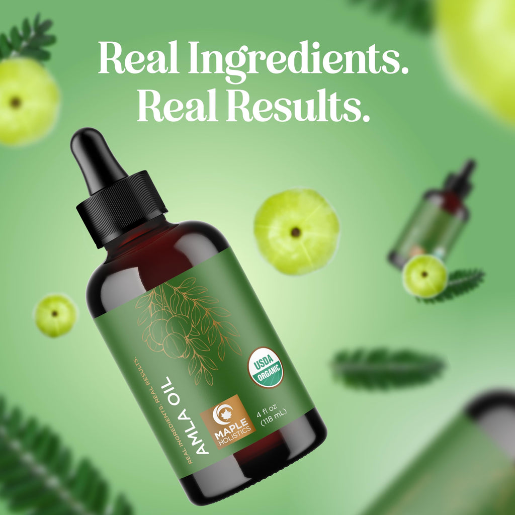 Maple Holistics Organic Amla Oil for Hair - 4 Fl Oz | Volume, Shine & Hydration