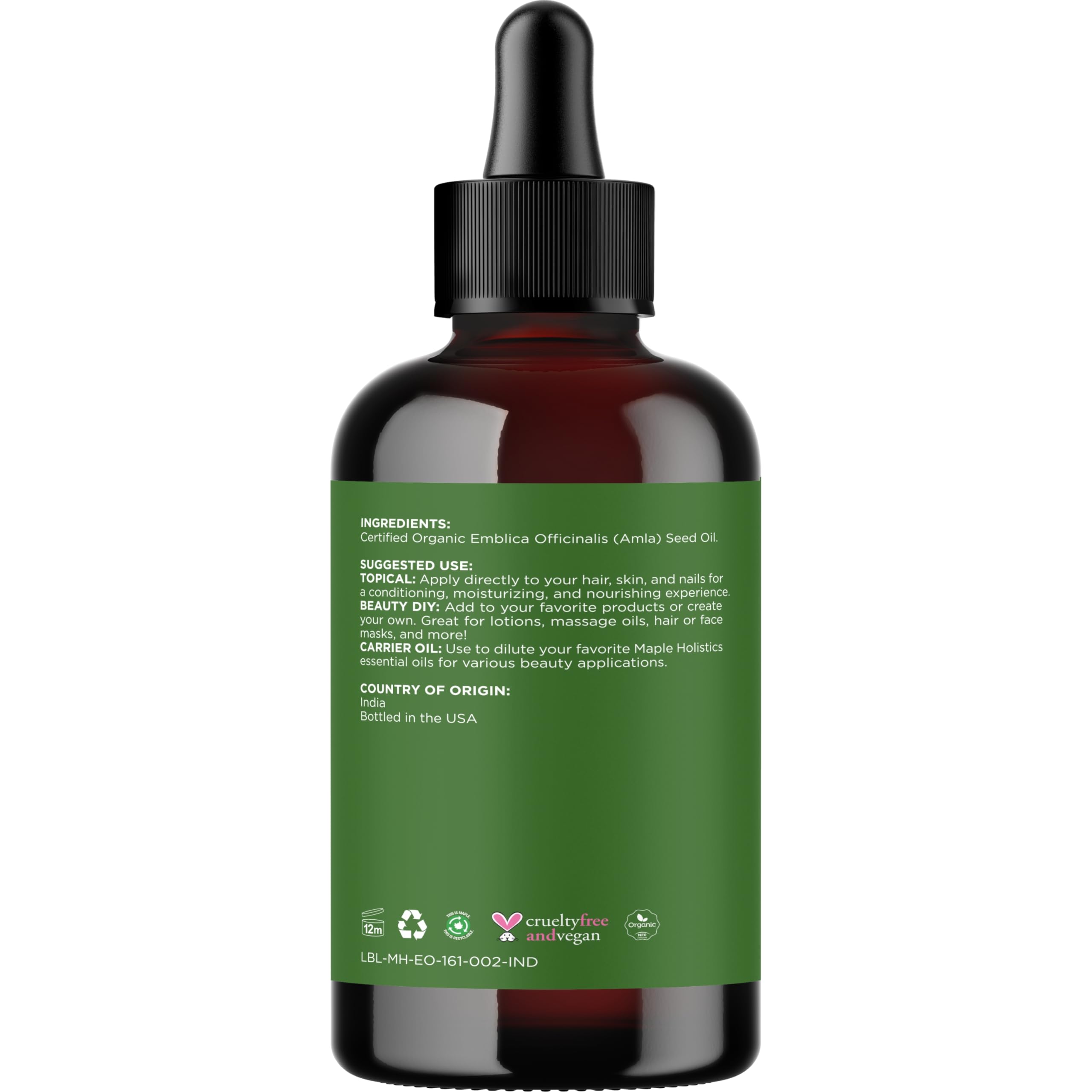 Maple Holistics Organic Amla Oil for Hair - 4 Fl Oz | Volume, Shine & Hydration