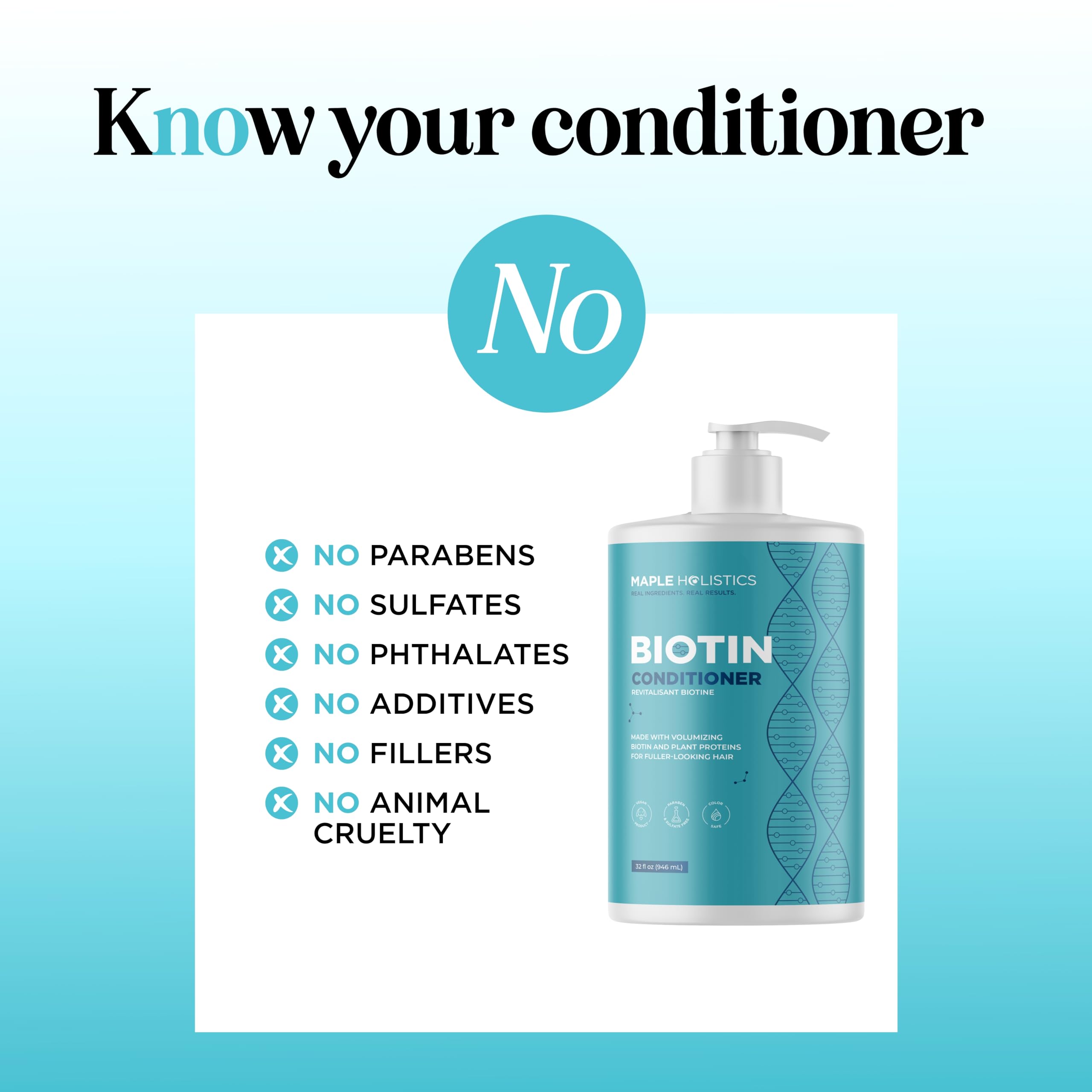 Maple Holistics Biotin Conditioner for Thinning Hair – Sulfate-Free, Silicone-Free, Argan Oil, Green Tea & B Vitamins (32 oz)