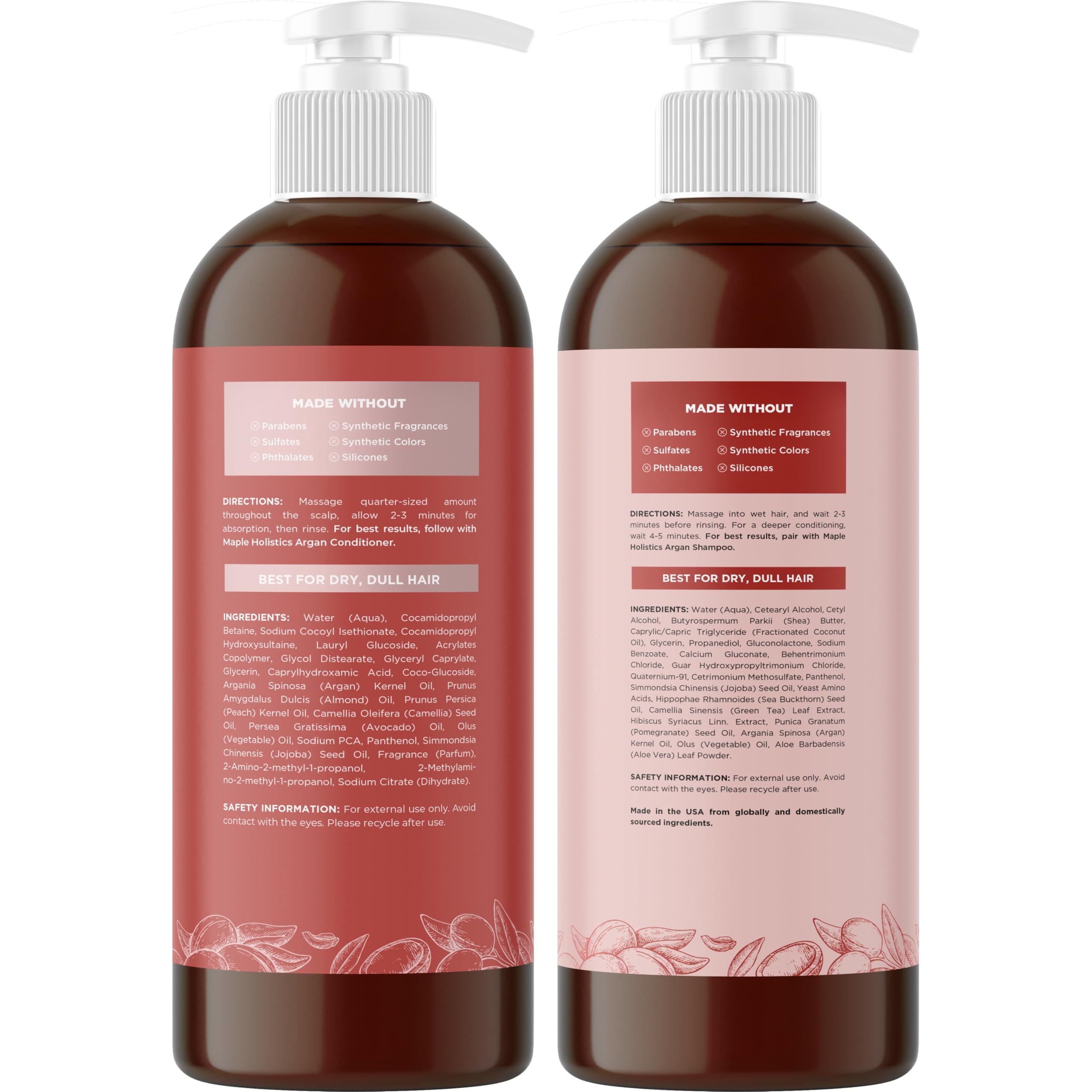 Maple Holistics Argan Oil Shampoo & Conditioner for Dry Hair – Paraben & Sulfate Free Set