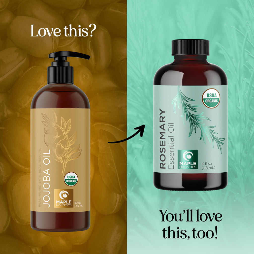 Maple Holistics Organic Jojoba Oil – Cold Pressed, 100% Pure, Skin, Hair & Nails Carrier Oil