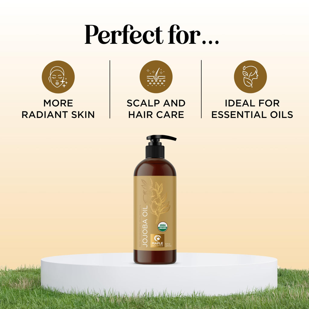 Maple Holistics Organic Jojoba Oil – Cold Pressed, 100% Pure, Skin, Hair & Nails Carrier Oil