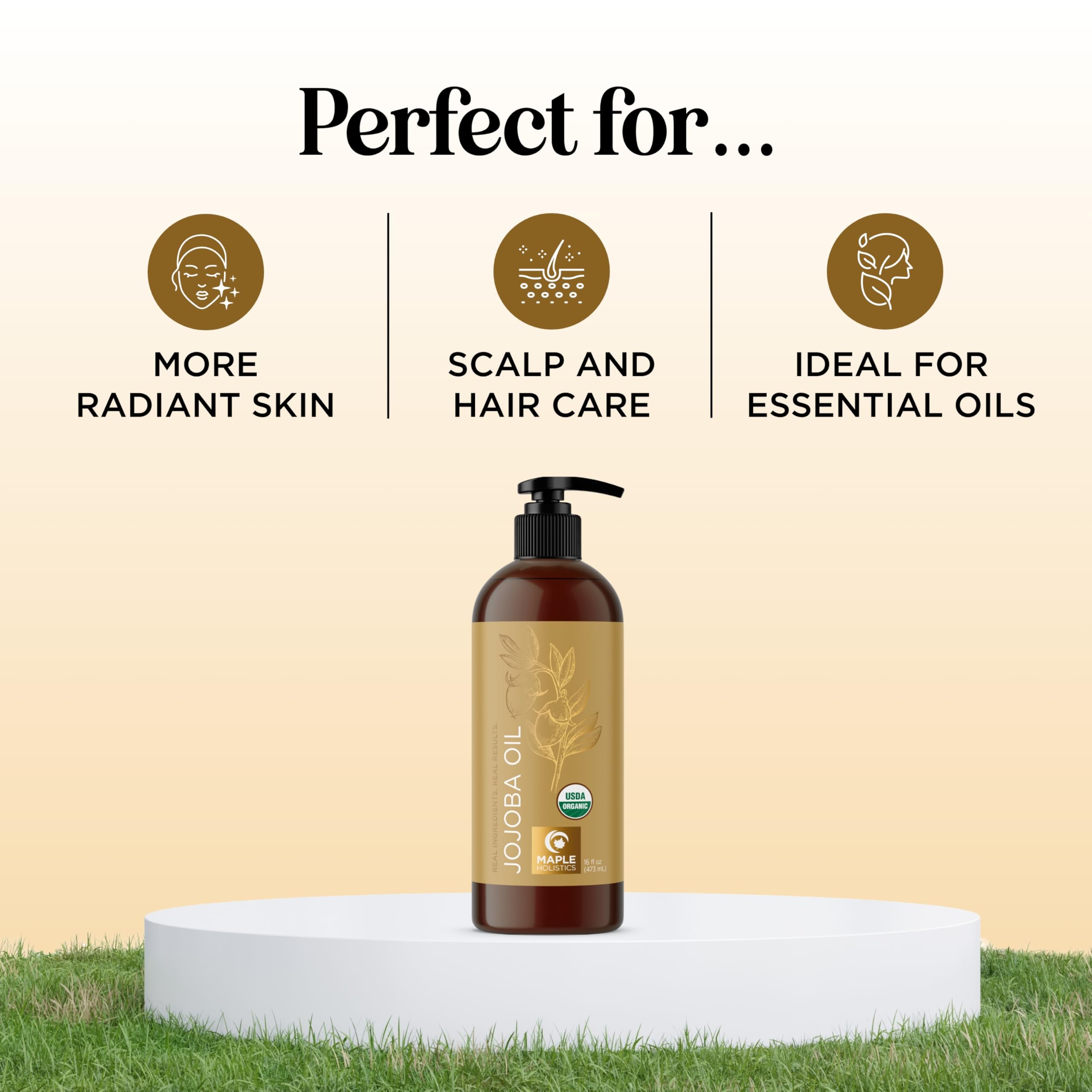 Maple Holistics Organic Jojoba Oil – Cold Pressed, 100% Pure, Skin, Hair & Nails Carrier Oil