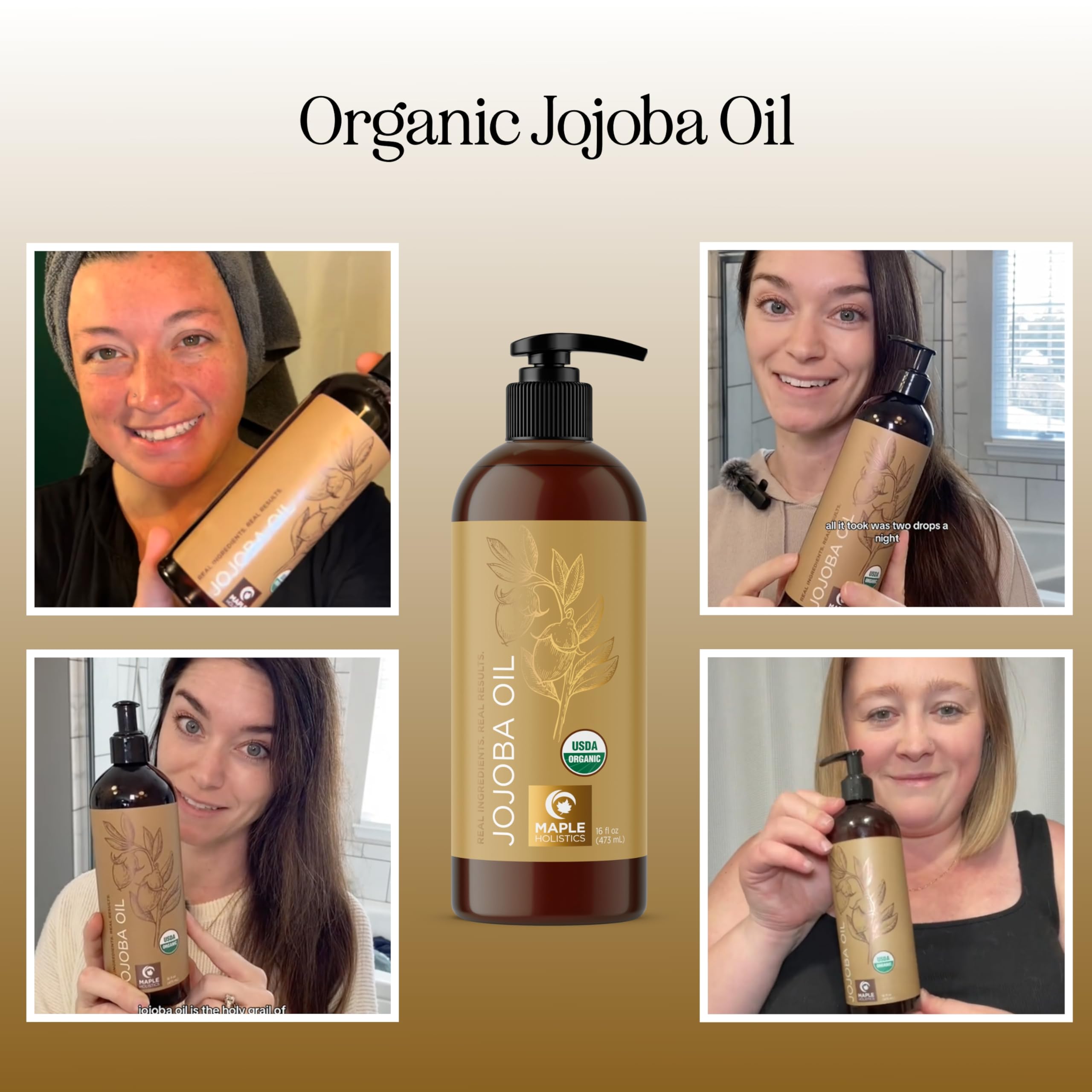 Maple Holistics Organic Jojoba Oil – Cold Pressed, 100% Pure, Skin, Hair & Nails Carrier Oil