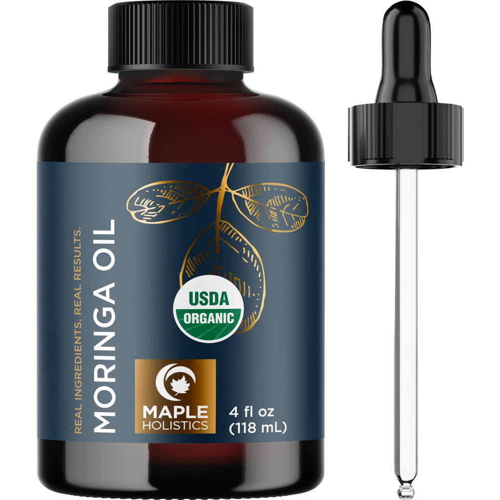 Maple Holistics Organic Moringa Oil – Cold-Pressed Virgin Carrier Oil for Hair, Skin & DIY Blends | USDA Organic