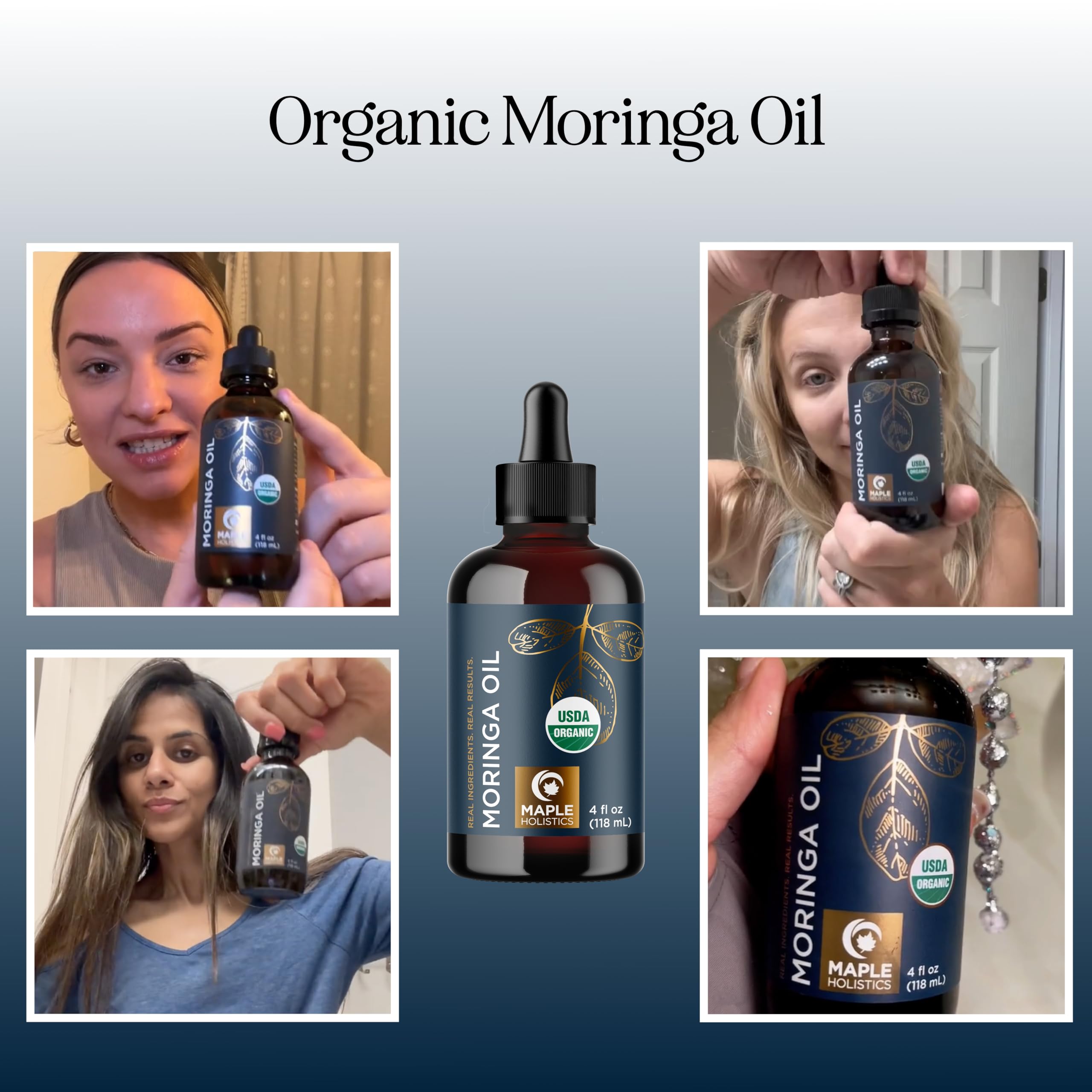 Maple Holistics Organic Moringa Oil – Cold-Pressed Virgin Carrier Oil for Hair, Skin & DIY Blends | USDA Organic