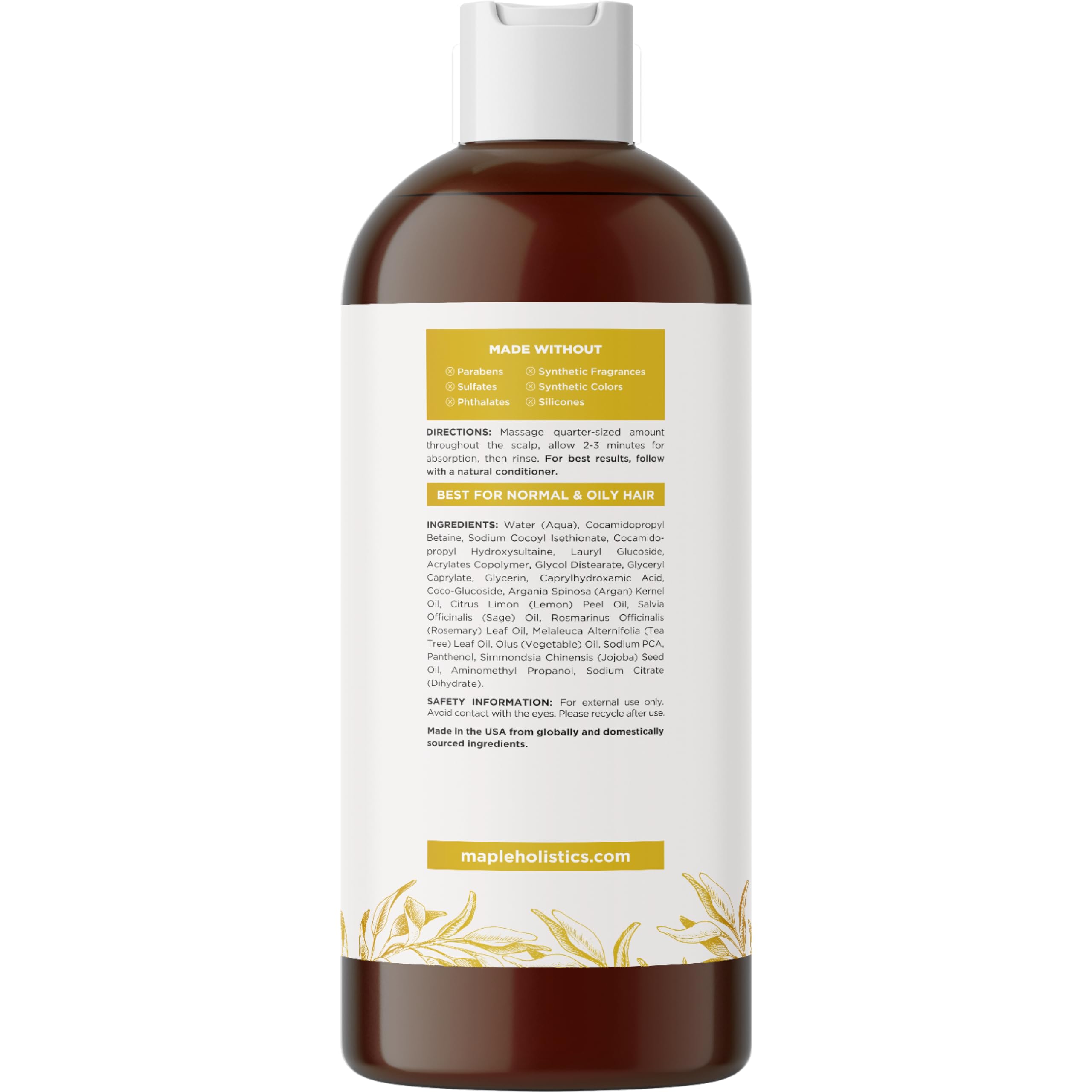 Maple Holistics Sulfate Free Shampoo for Oily Hair – Lemon Sage Clarifying Shampoo