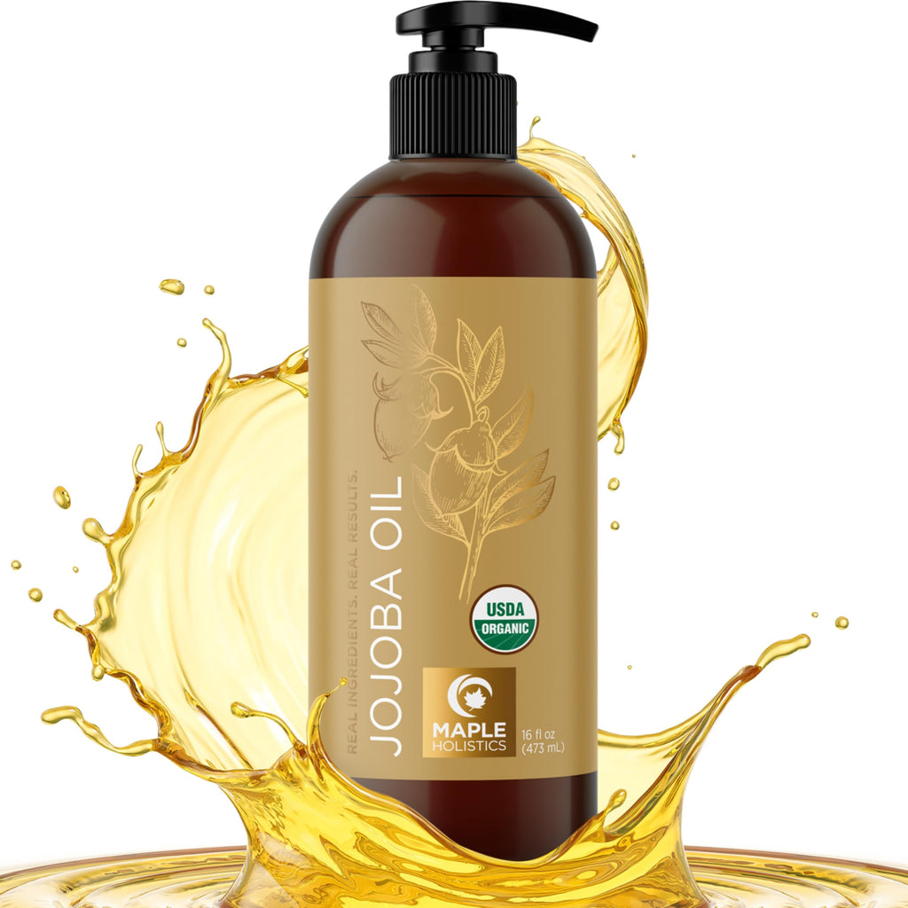 Maple Holistics Organic Jojoba Oil – Cold Pressed, 100% Pure, Skin, Hair & Nails Carrier Oil