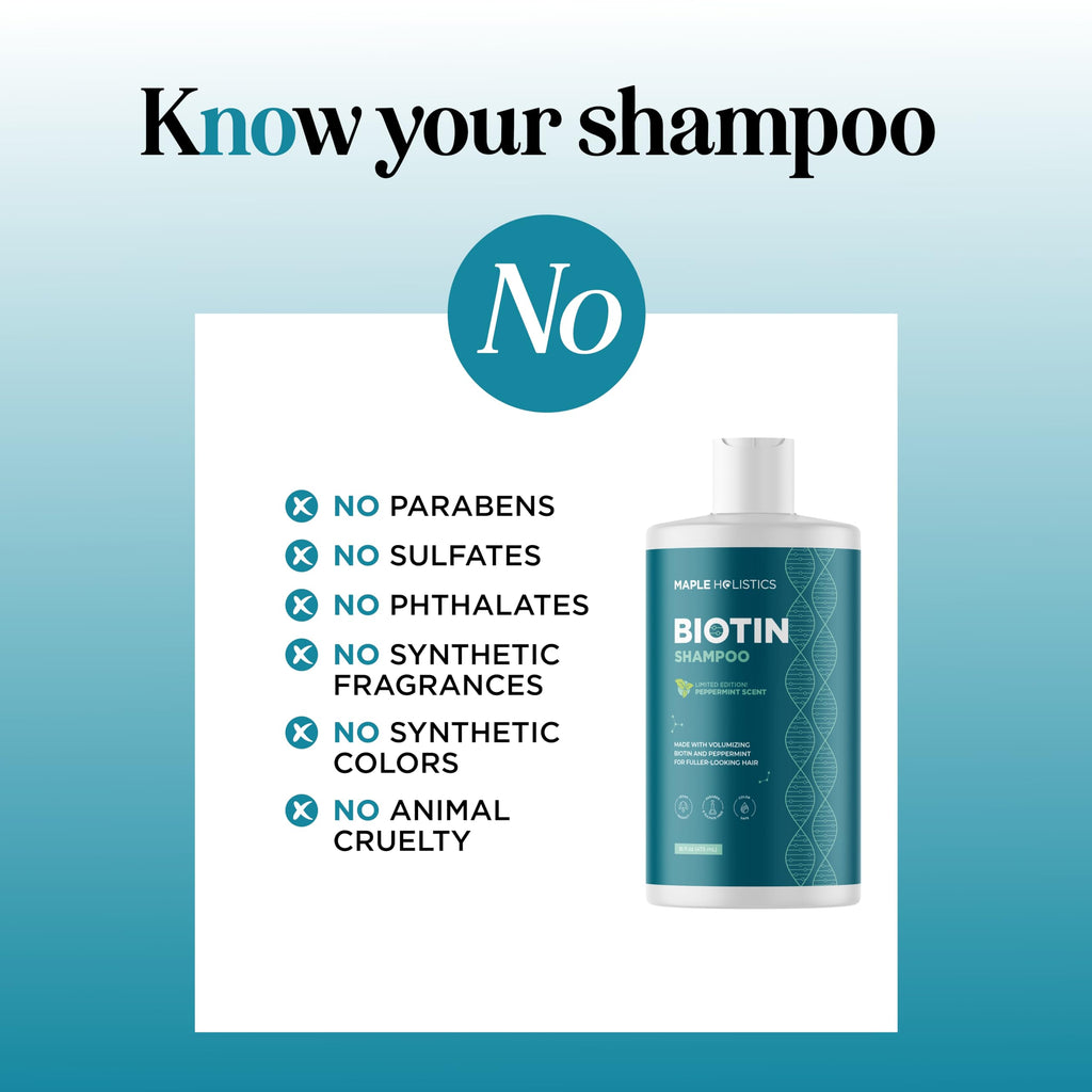Maple Holistics Volumizing Biotin Shampoo for Thinning Hair – Peppermint, Argan & Essential Oils (Sulfate-Free)