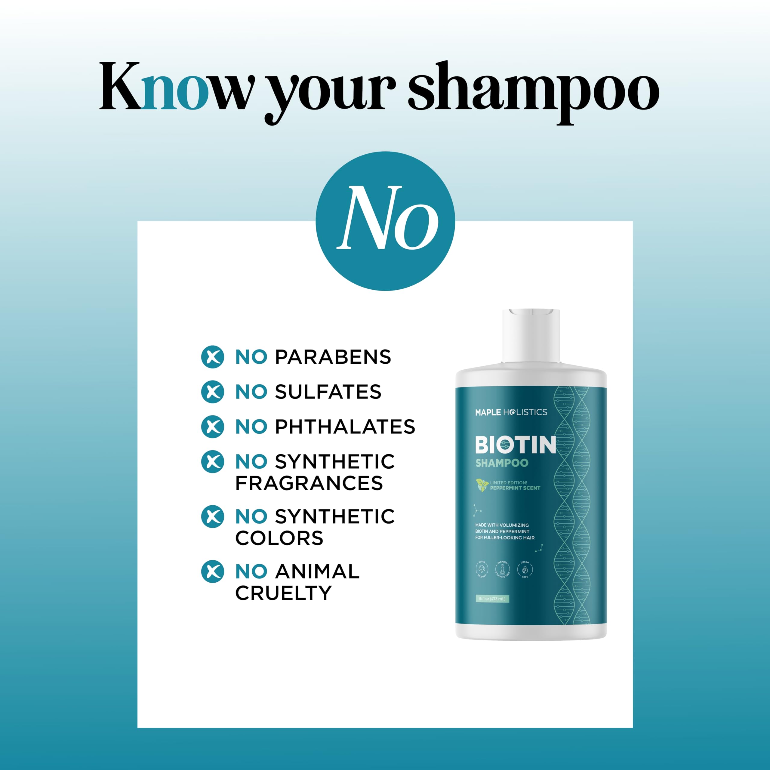 Maple Holistics Volumizing Biotin Shampoo for Thinning Hair – Peppermint, Argan & Essential Oils (Sulfate-Free)