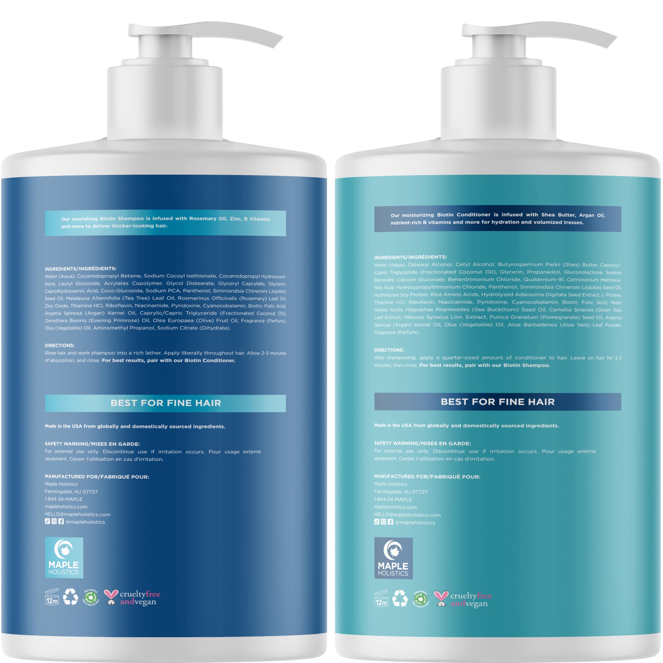 Maple Holistics Rosemary Biotin Shampoo & Conditioner Set – Volumizing, Color Safe, Sulfate Paraben & Silicone Free (32 oz)