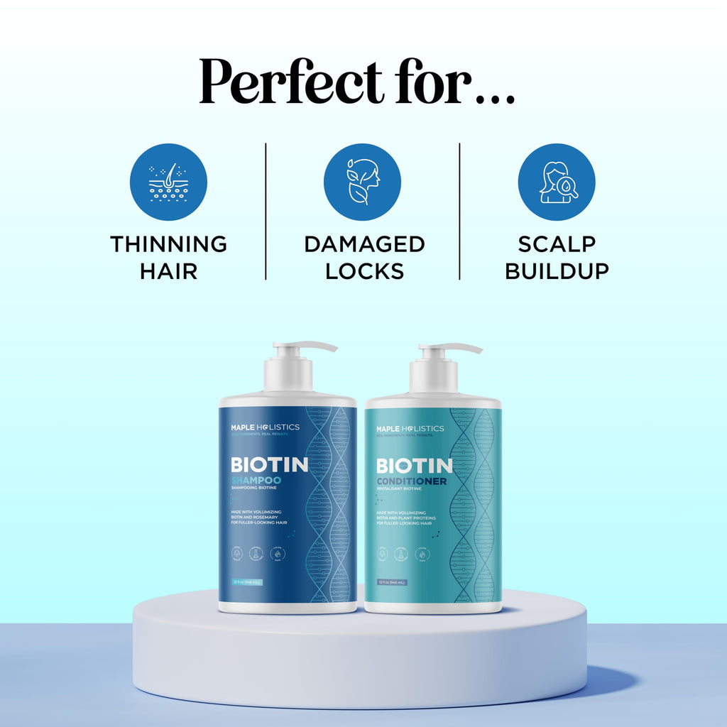 Maple Holistics Rosemary Biotin Shampoo & Conditioner Set – Volumizing, Color Safe, Sulfate Paraben & Silicone Free (32 oz)