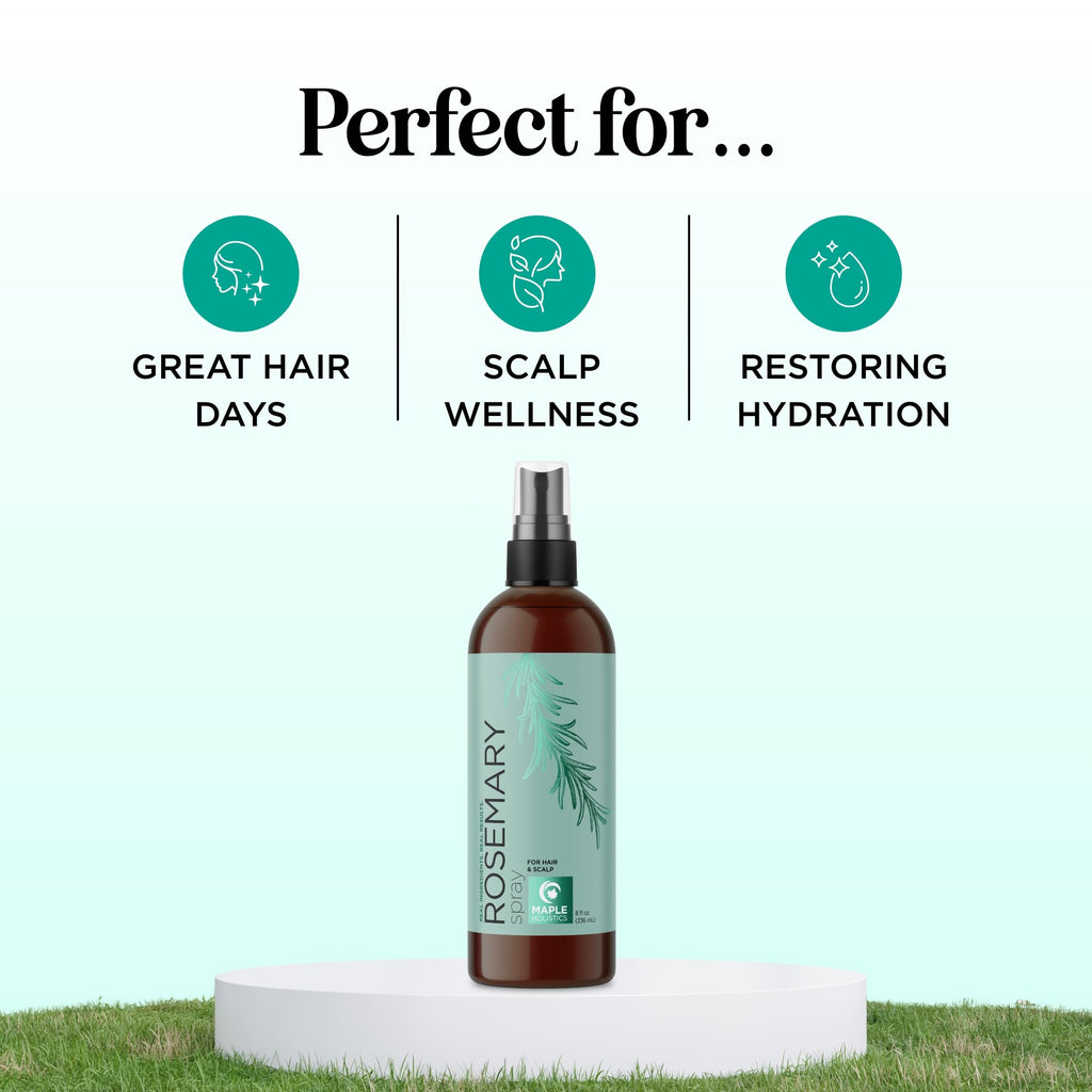 Maple Holistics Rosemary Water Spray for Hair & Scalp | Biotin Rice Water, Peppermint, Ginseng | Vegan & Cruelty-Free (8 fl oz)