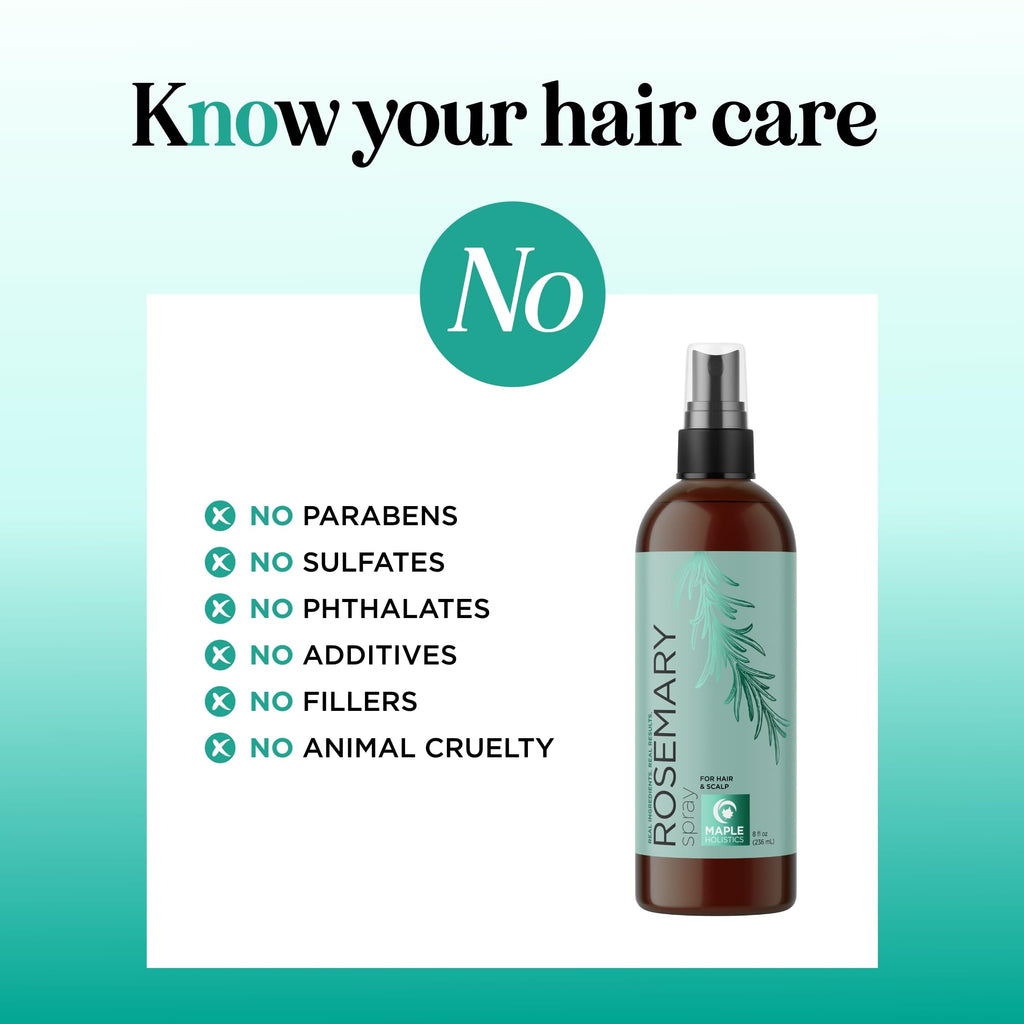 Maple Holistics Rosemary Water Spray for Hair & Scalp | Biotin Rice Water, Peppermint, Ginseng | Vegan & Cruelty-Free (8 fl oz)