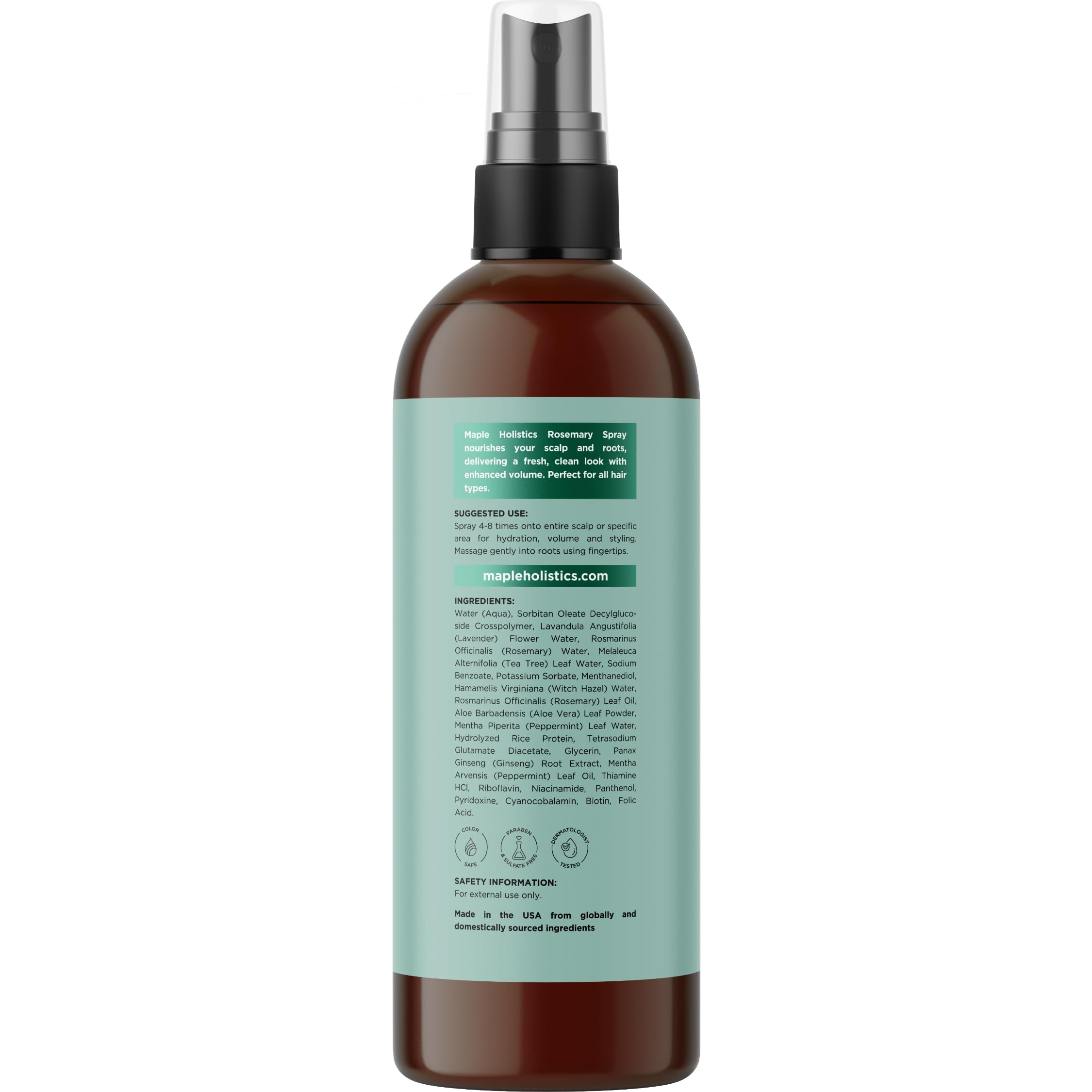 Maple Holistics Rosemary Water Spray for Hair & Scalp | Biotin Rice Water, Peppermint, Ginseng | Vegan & Cruelty-Free (8 fl oz)