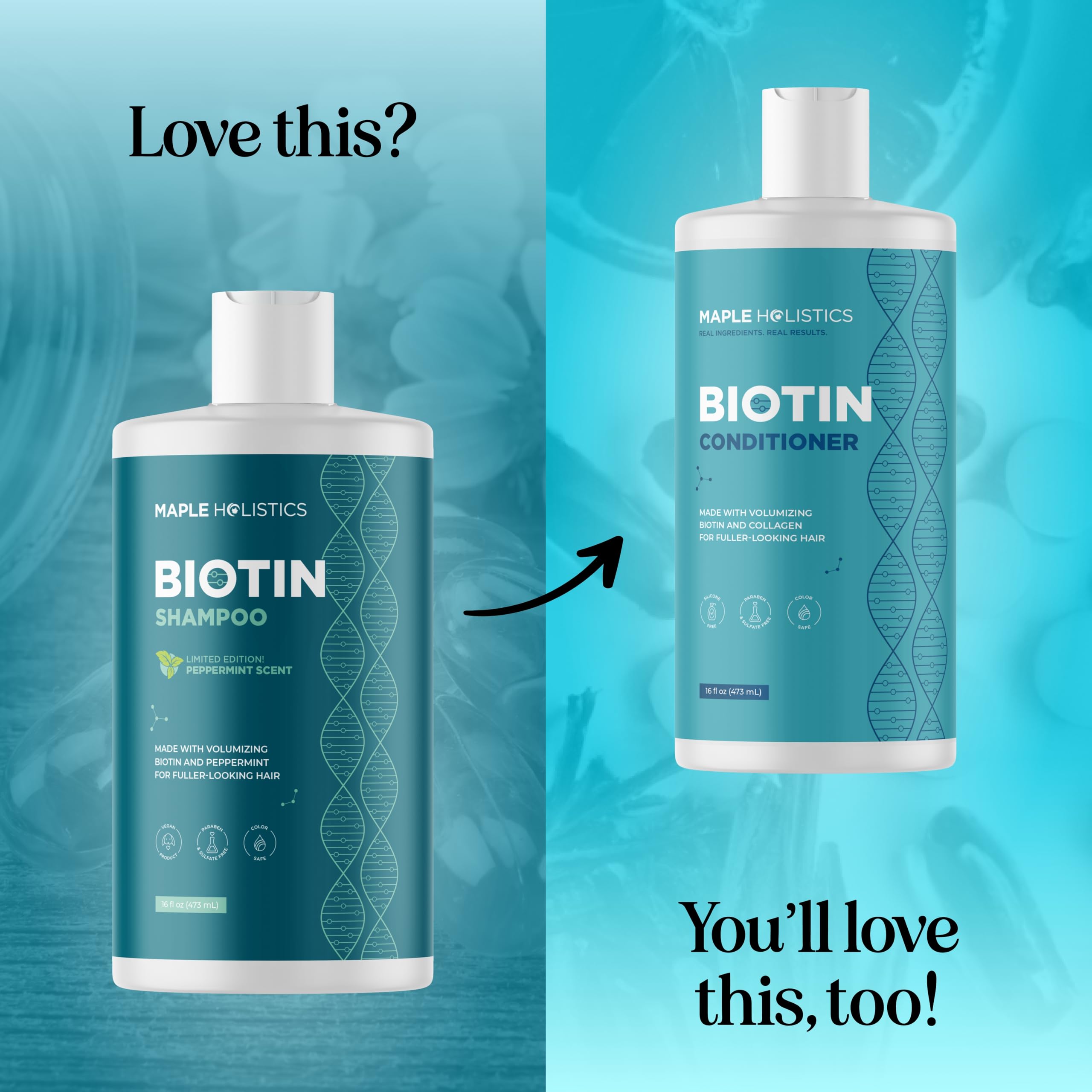 Maple Holistics Volumizing Biotin Shampoo for Thinning Hair – Peppermint, Argan & Essential Oils (Sulfate-Free)