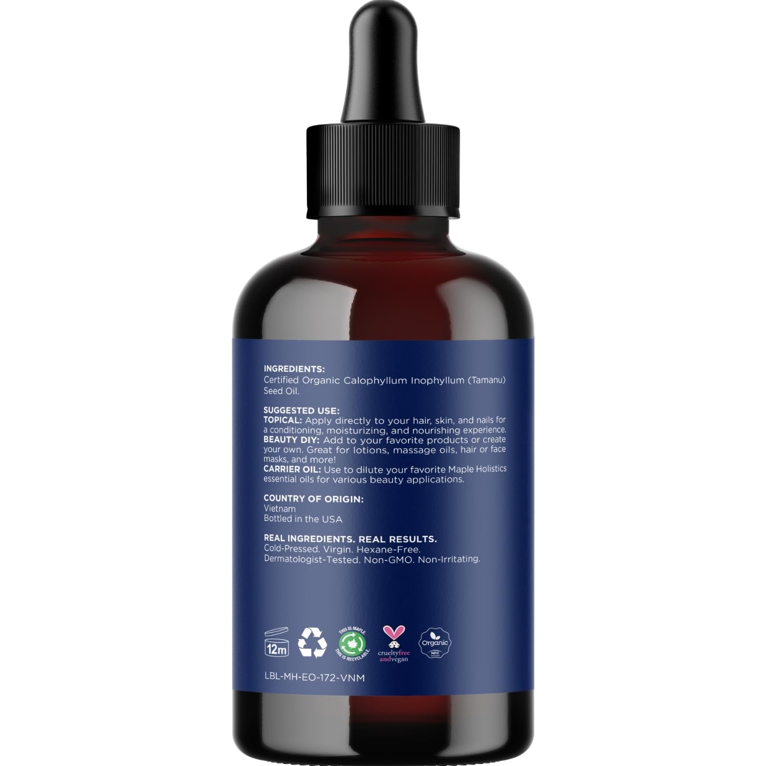 Maple Holistics 100% Pure Organic Tamanu Oil – Cold-Pressed, Virgin & Unrefined | Non-GMO, Vegan & Cruelty-Free (4 oz)