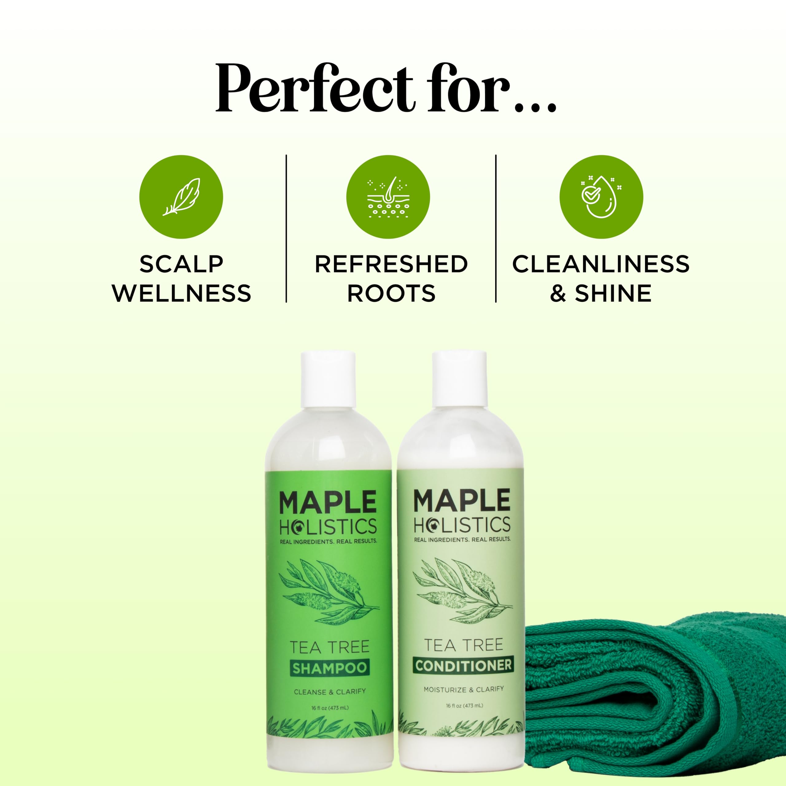 Maple Holistics Tea Tree Shampoo & Conditioner Set — Sulfate-Free Clarifying Care for Oily Hair & Build-Up