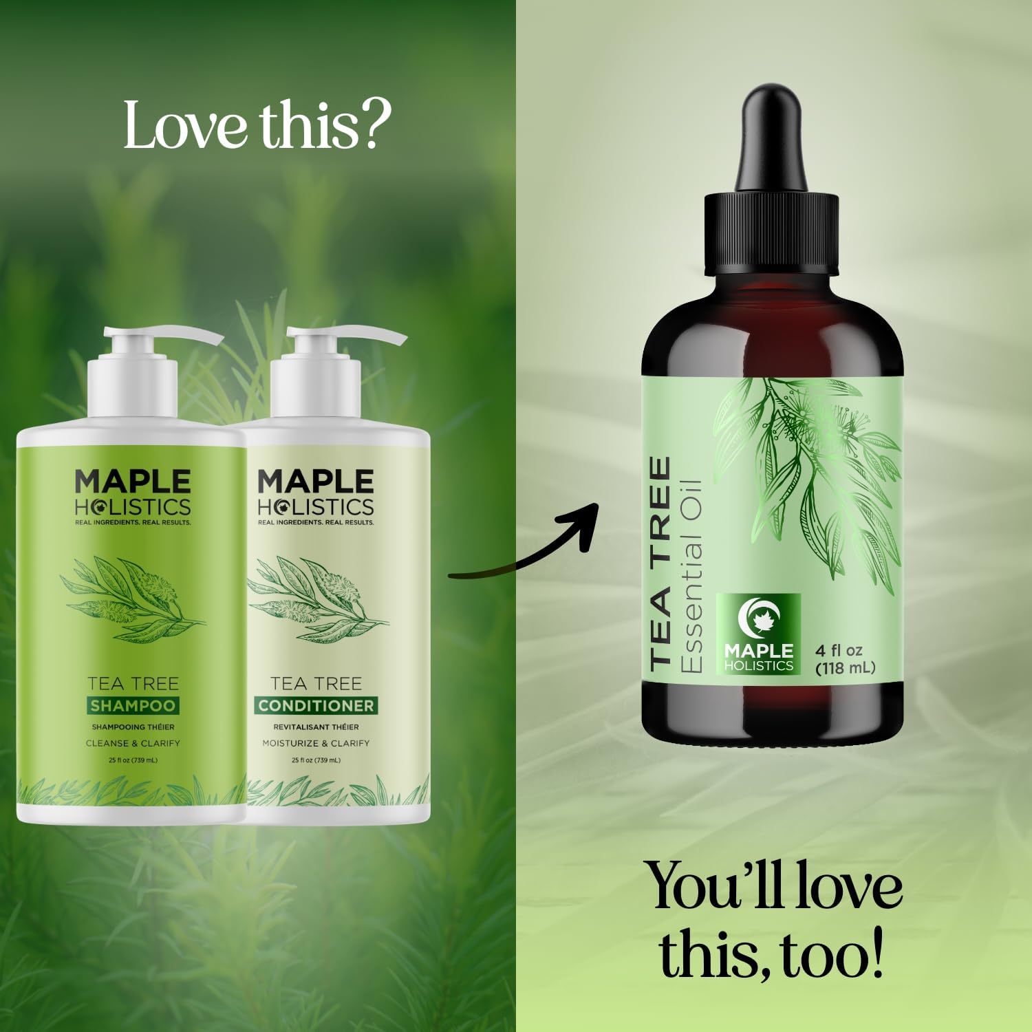 Maple Holistics Tea Tree Shampoo & Conditioner Set - Sulfate-Free for Oily Hair | Australian Tea Tree Oil, 25 fl oz