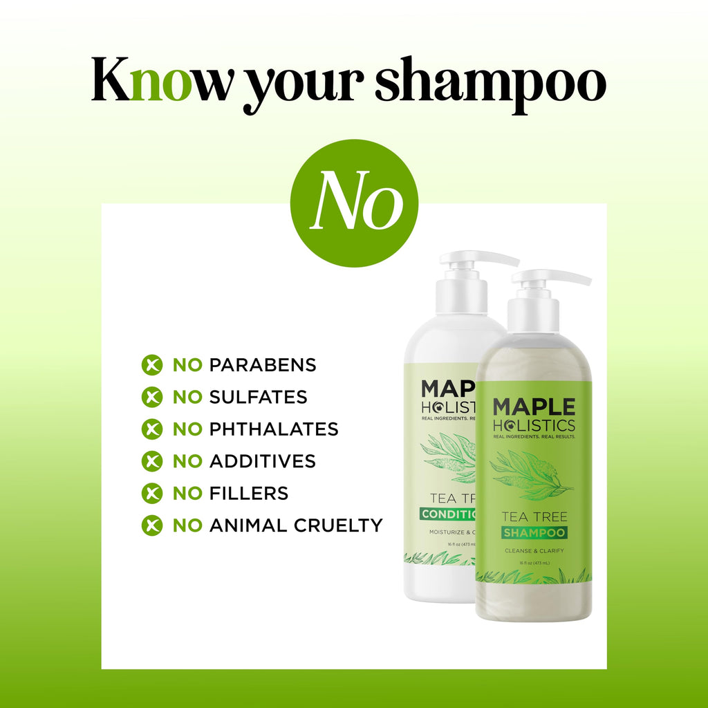 Maple Holistics Tea Tree Shampoo & Conditioner Set — Sulfate-Free Clarifying Care for Oily Hair & Build-Up